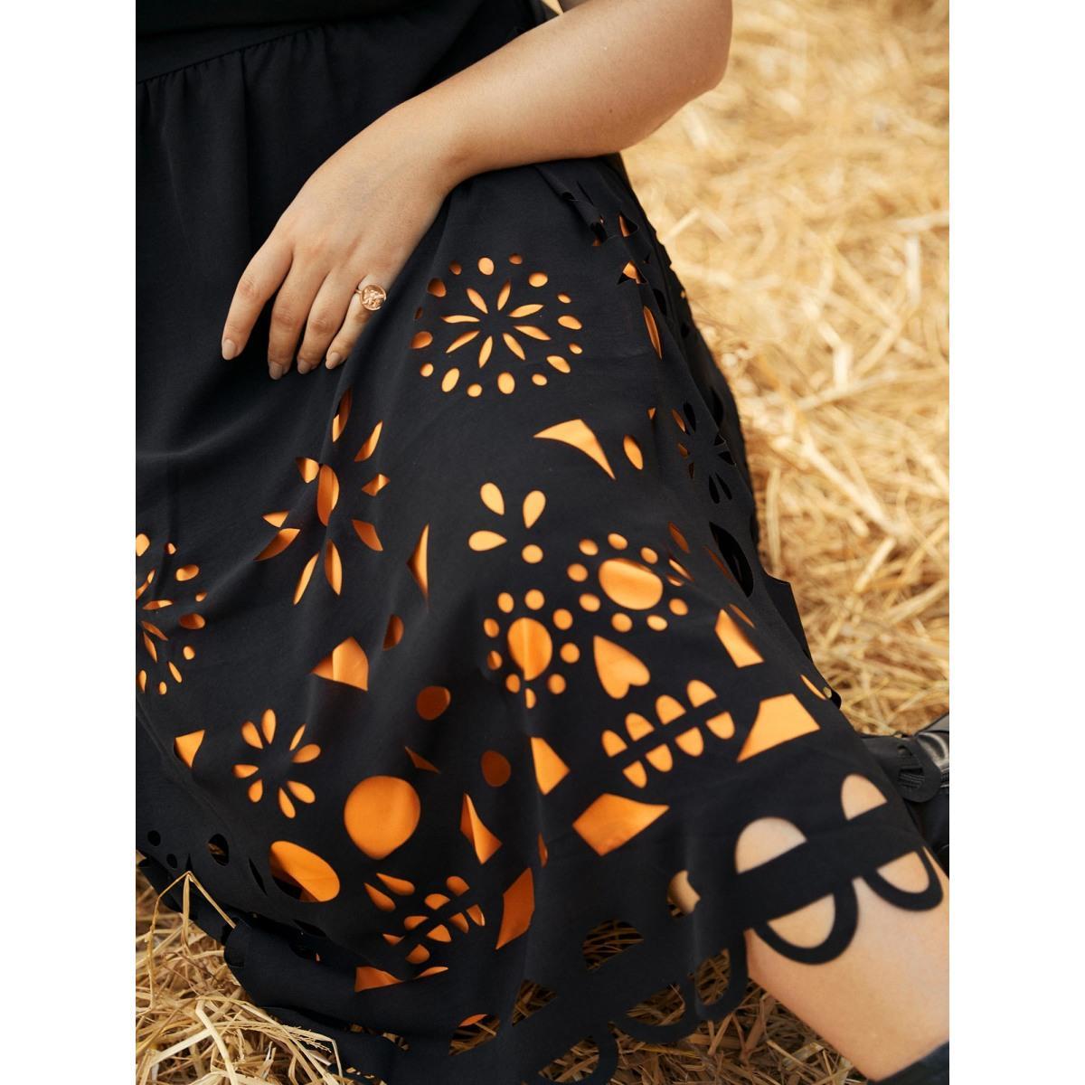 Plus Size Skull Burnout Cami Midi Dress Black Women Cocktail Contrast Party Curvy Bloomchic 14-16/1X Product Image