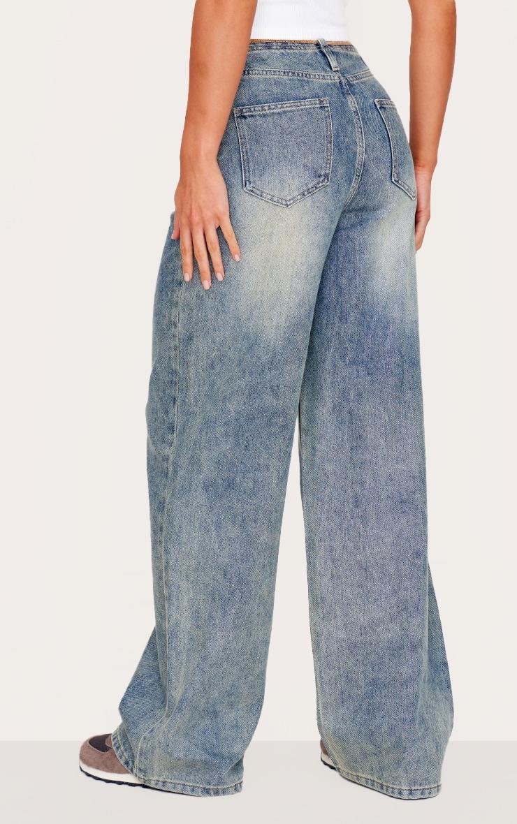 Tall Vintage Wash Raw Waist Mid Rise Wide Leg Jeans Product Image