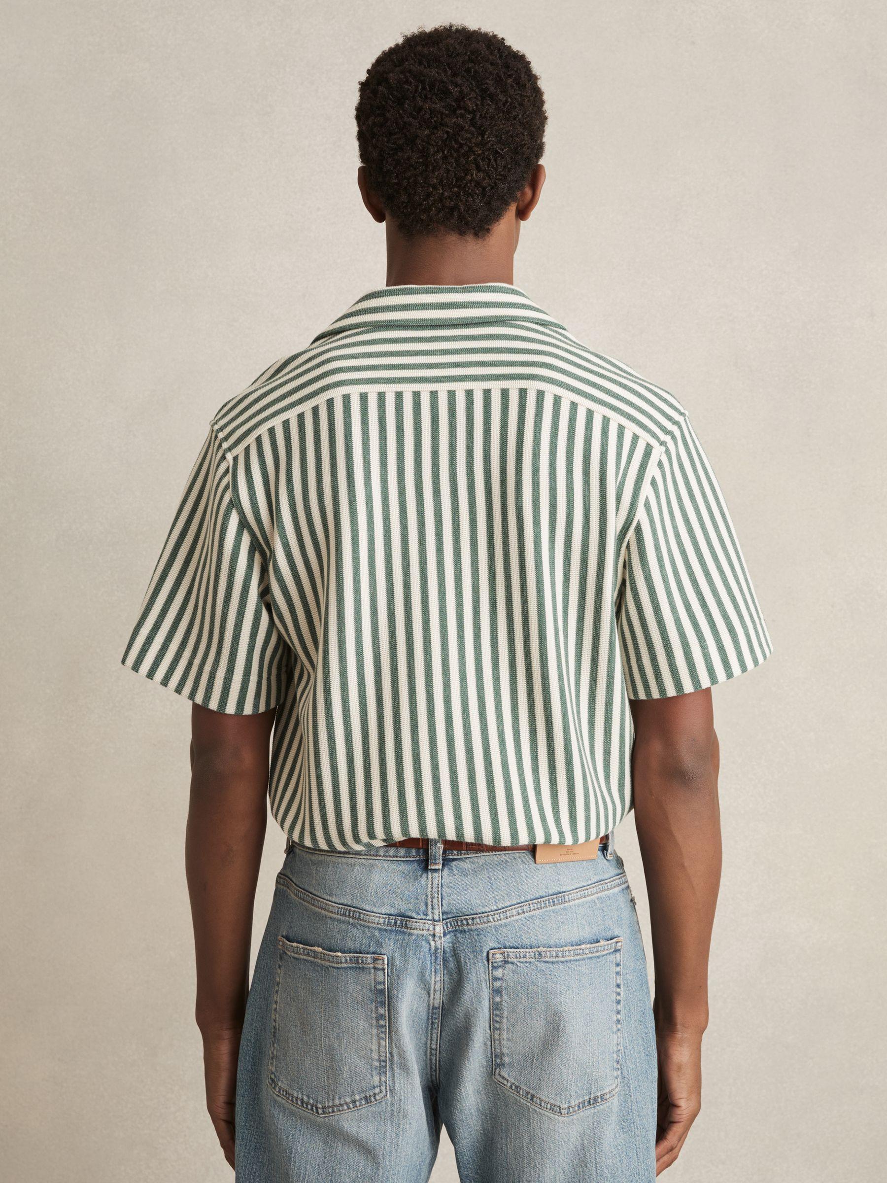 Textured Stripe Cuban-Collar Shirt in Green/White Product Image