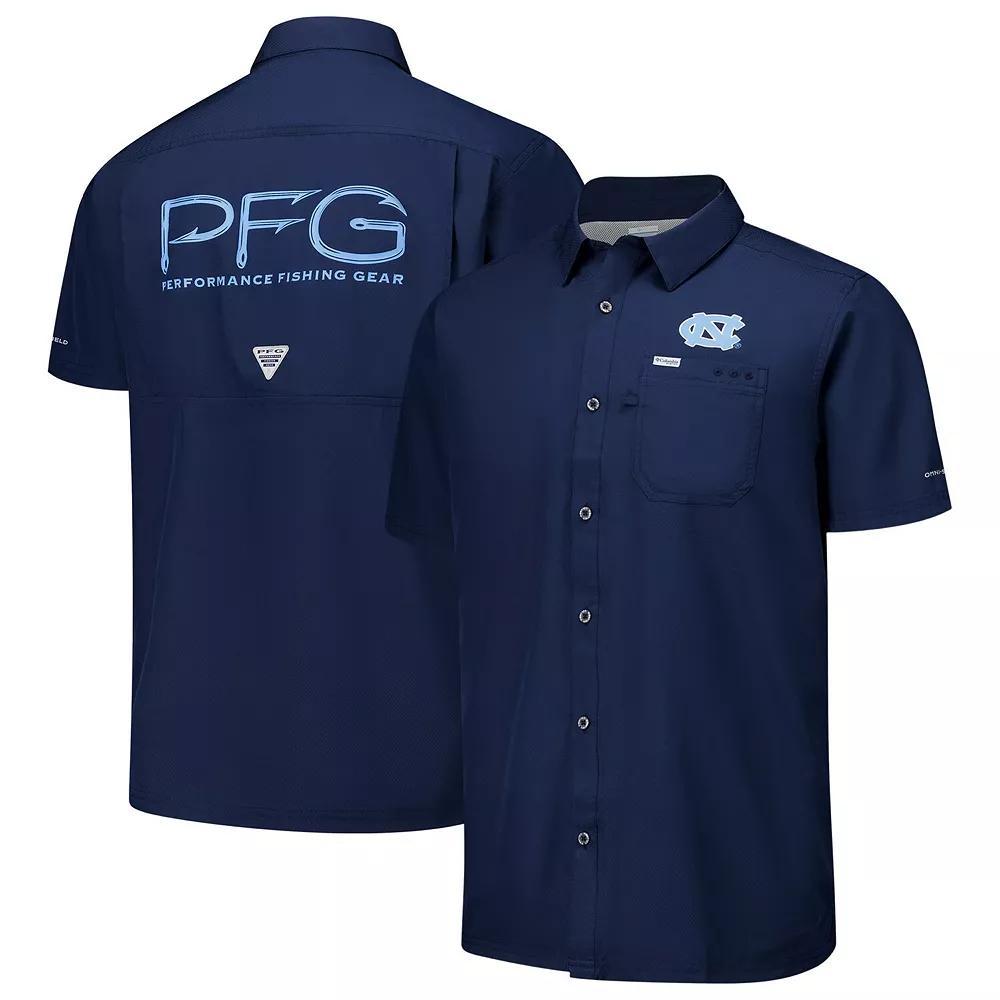 Men's Columbia Navy North Carolina Tar Heels PFG Slack Tide�� Omni-Shade�� Button-Up Camp Shirt, Size: Large, Blue Product Image