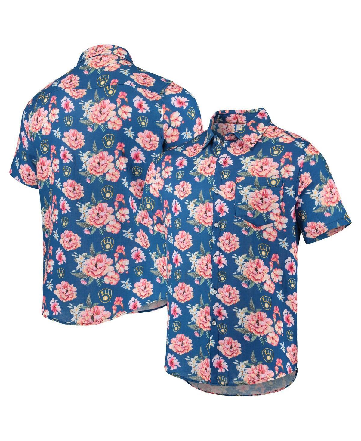 Mens FOCO Royal Milwaukee Brewers Floral Linen Button-Up Shirt Product Image