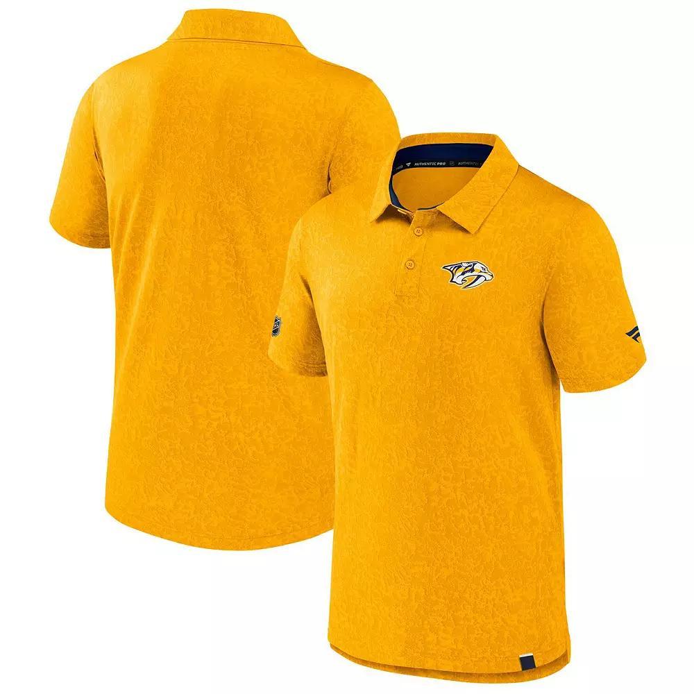 Men's Fanatics  Gold Nashville Predators Authentic Pro Jacquard Polo, Size: Large, Pdt Gold Product Image