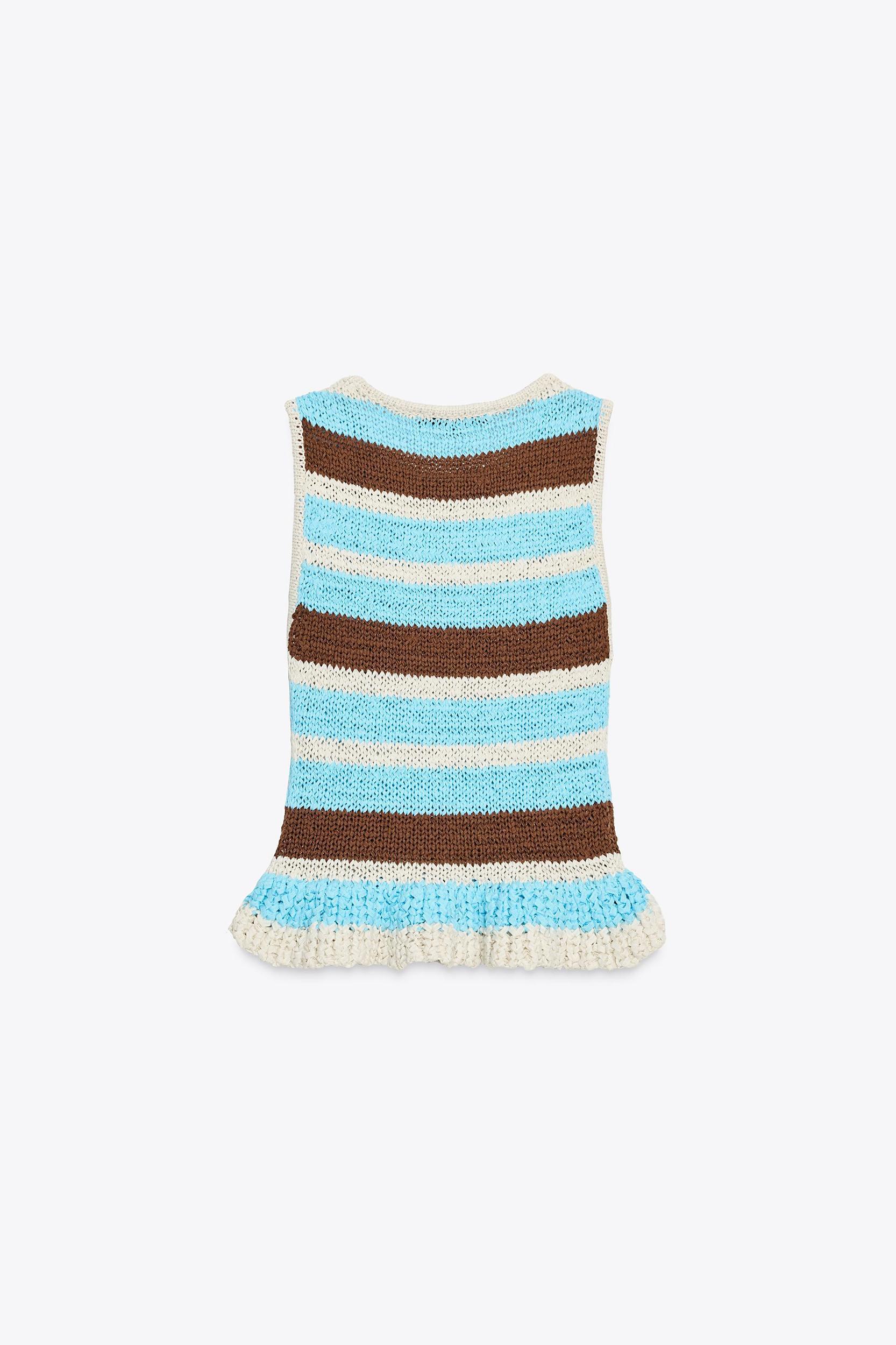 STRIPED KNIT RUFFLE TOP Product Image