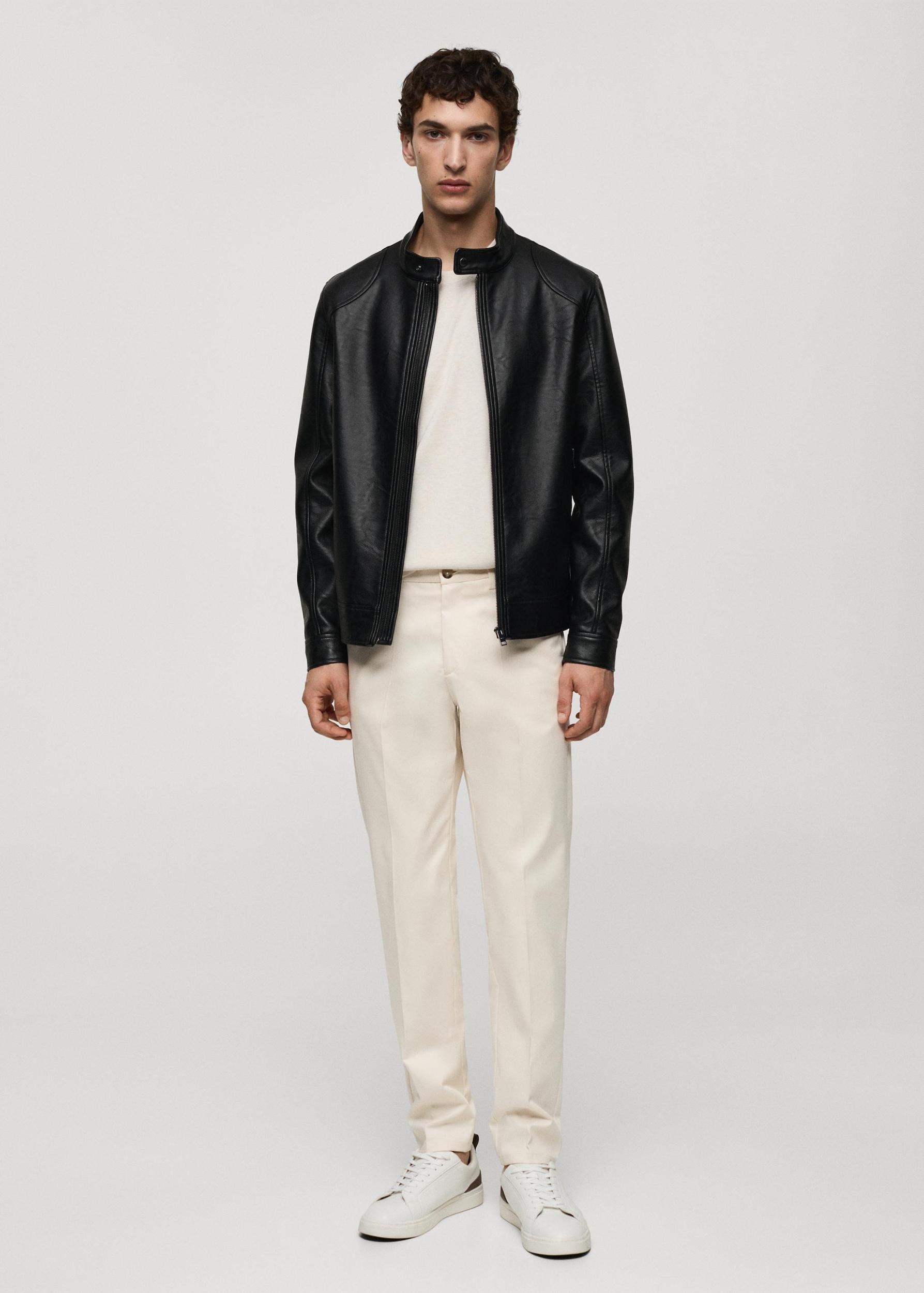 Zip-up leather-effect jacket - Men | MANGO USA Product Image