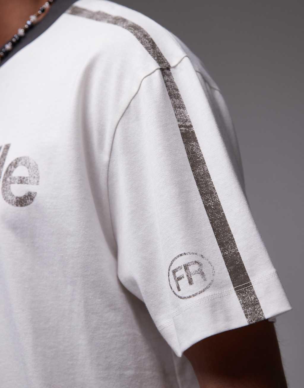 Topman oversized fit ringer T-shirt with Marseille print in white Product Image