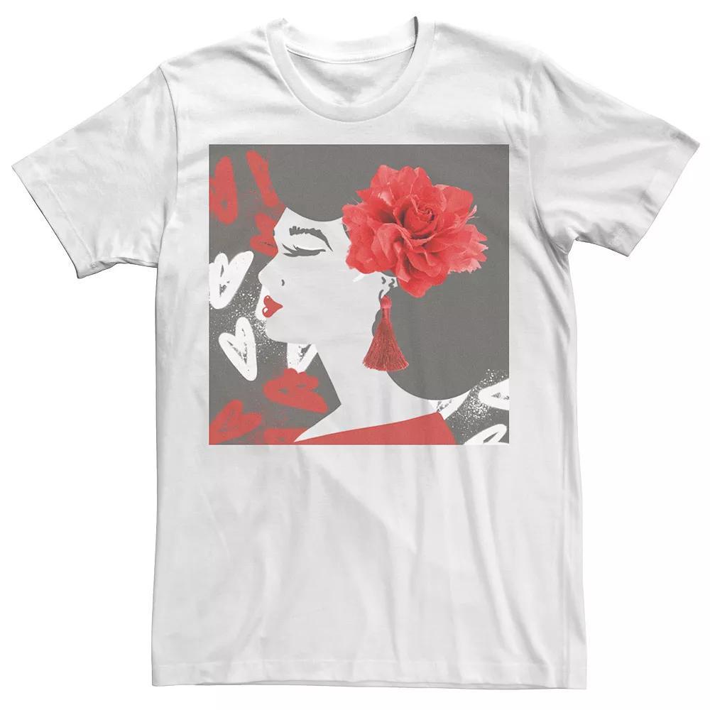 Men's Trendy Graffiti Floral Girl Tee, Size: Medium, White Product Image