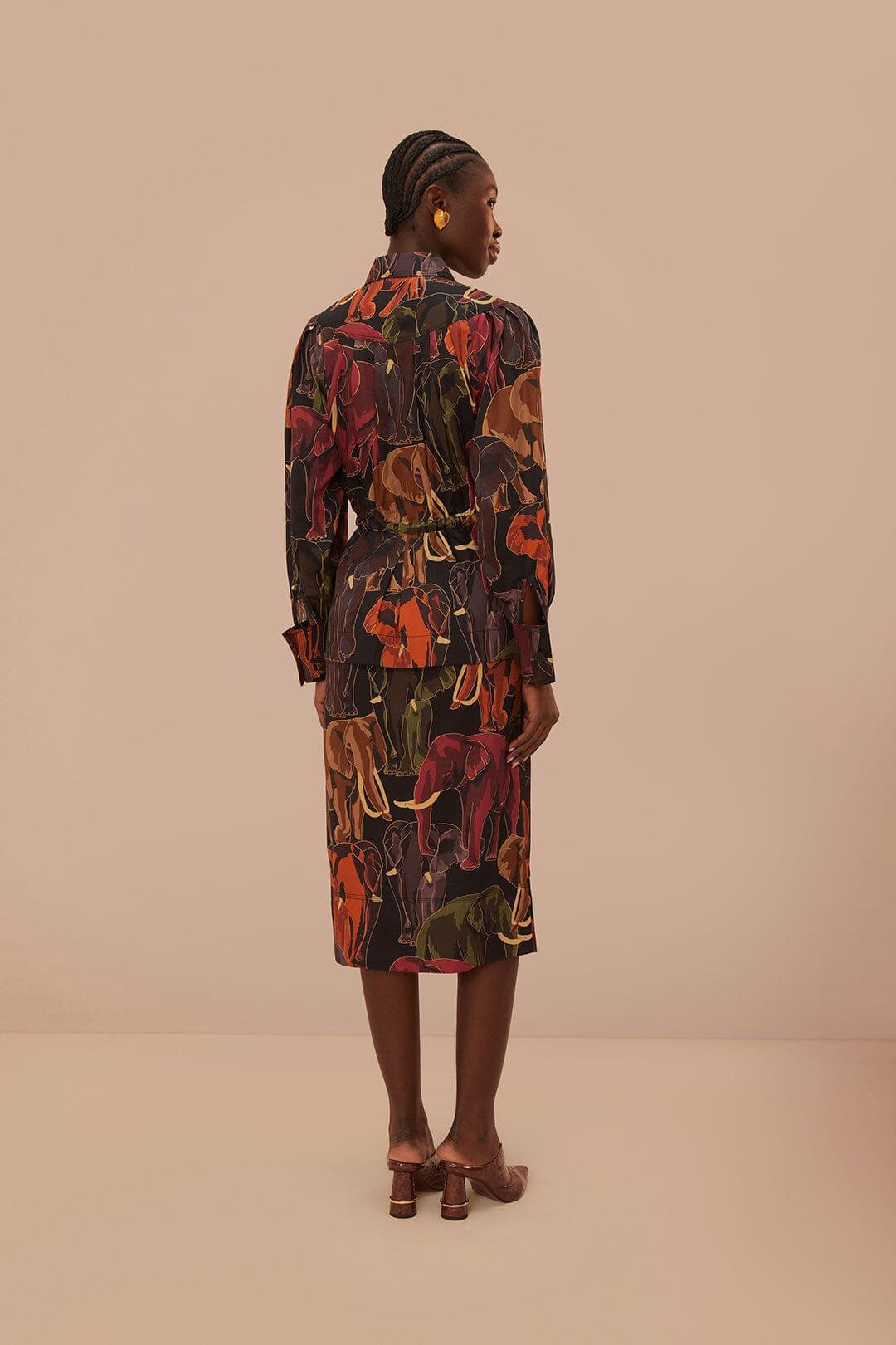Brown Elephants Long Sleeve Midi Dress, ELEPHANTS BROWN / XXS Product Image