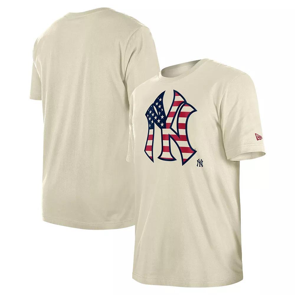 Men's New Era Cream New York Yankees 4th of July Flag Fill T-Shirt, Size: Small, Beige Product Image
