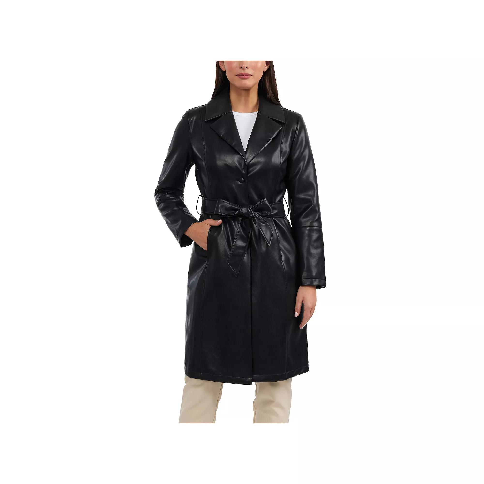 Women's Badgley Mischka Villy Faux Leather Trench Coat, Size: Medium, Black Product Image