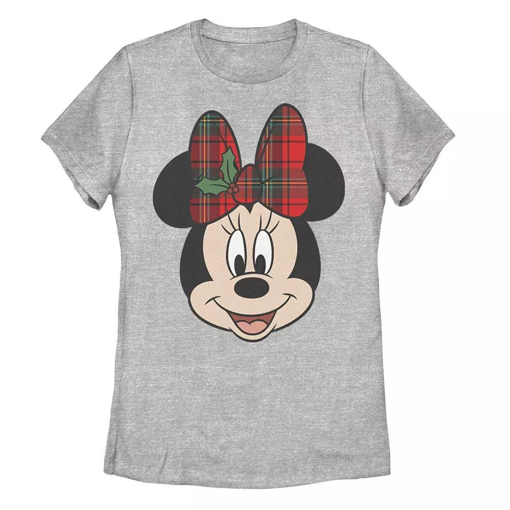 Juniors' Disney's Minnie Mouse Christmas Bow Tee, Girl's, Size: Large, Athletic Grey Product Image