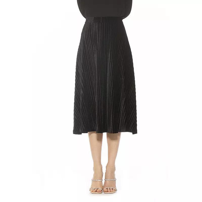 Women's ALEXIA ADMOR Alaina Pleated Velvet Midi Skirt, Size: Large, Golden Product Image