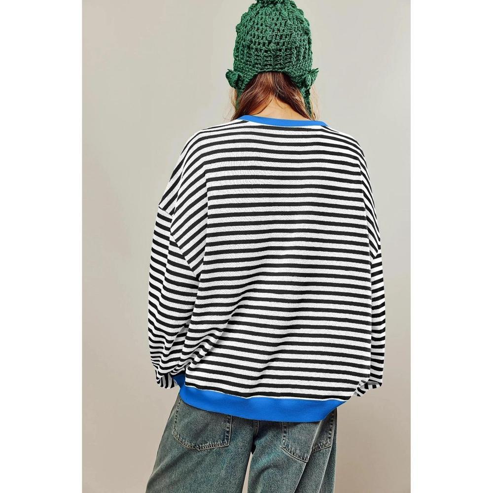 Womens Long Sleeve T Shirts Oversized Sweatshirt Crewneck Striped Long Sleeve Shirts Fashion Tops Product Image