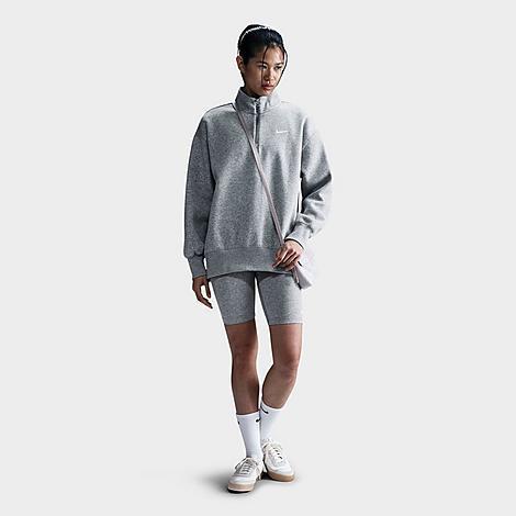Nike Women's Sportswear Phoenix Fleece Oversized Quarter-Zip Sweatshirt in Grey/Dark Grey Heather Size 2XL Cotton/Polyester/Fleece Product Image