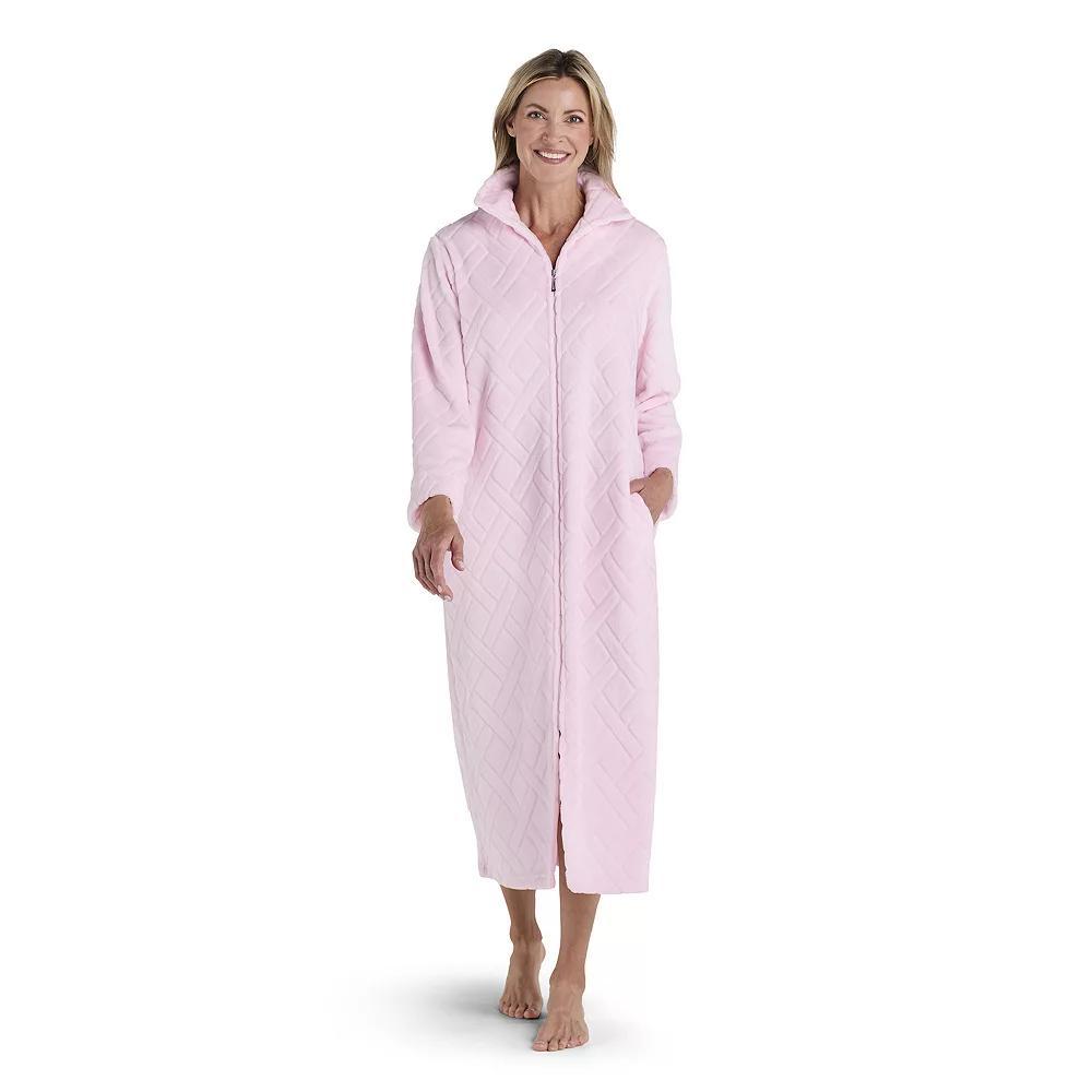Petite Miss Elaine Essentials French Fleece Long Zip Robe, Women's, Size: Small Petite, Green Product Image