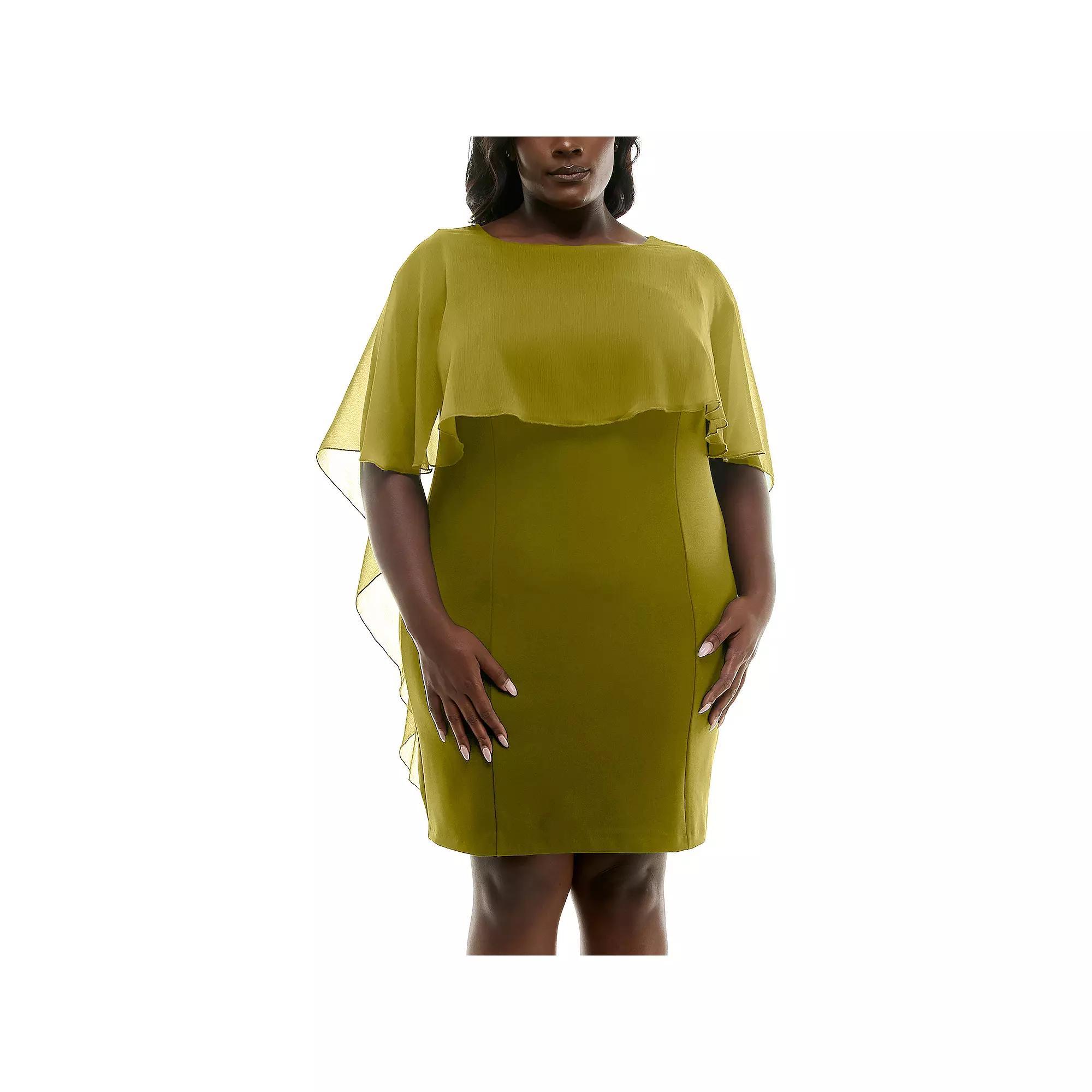 Plus Size Nina Leonard Sheath Popover Chiffon Dress, Women's, Size: 3XL, Green Product Image