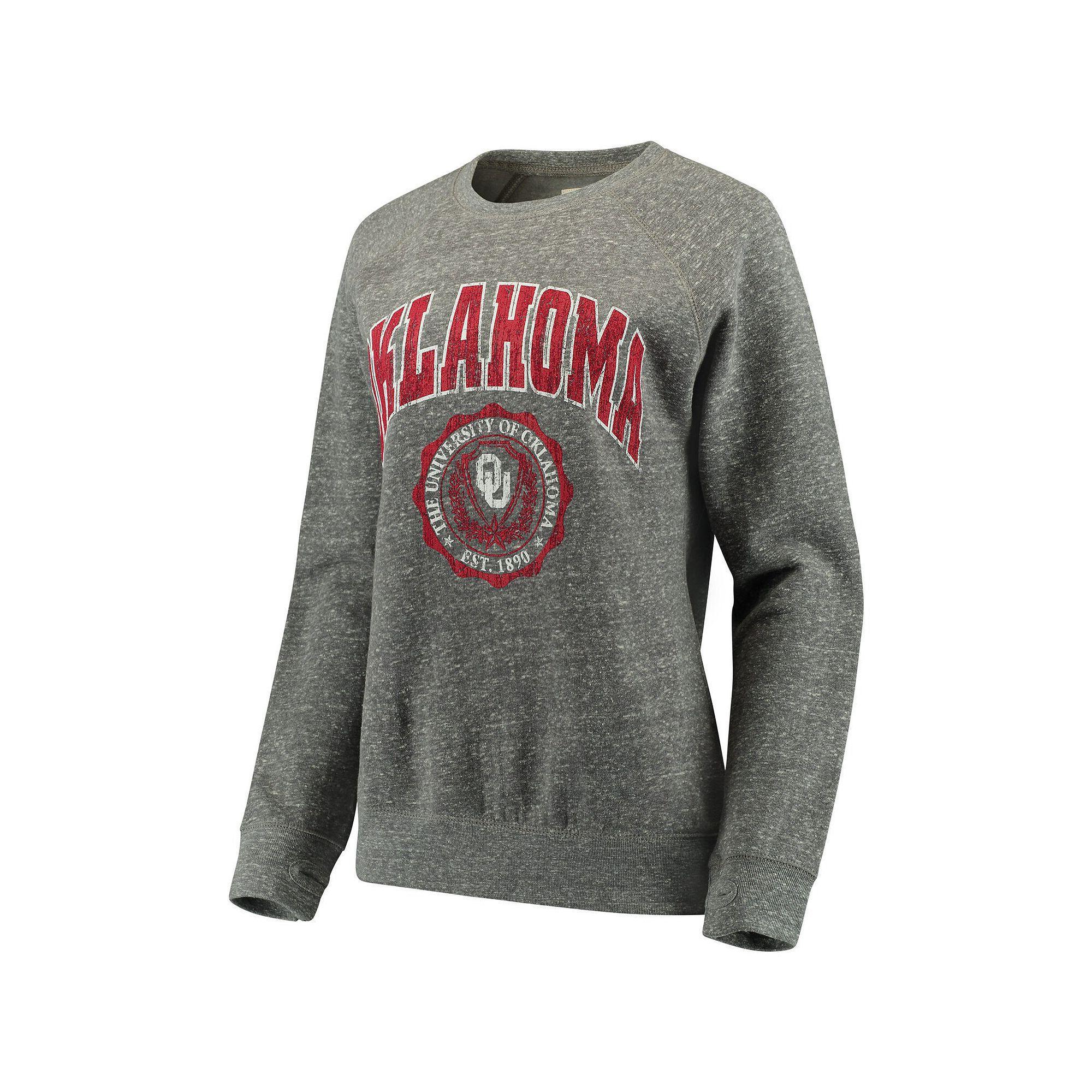 Womens Pressbox Heathered Gray Oklahoma Sooners Edith Vintage Knobi Pullover Sweatshirt Product Image