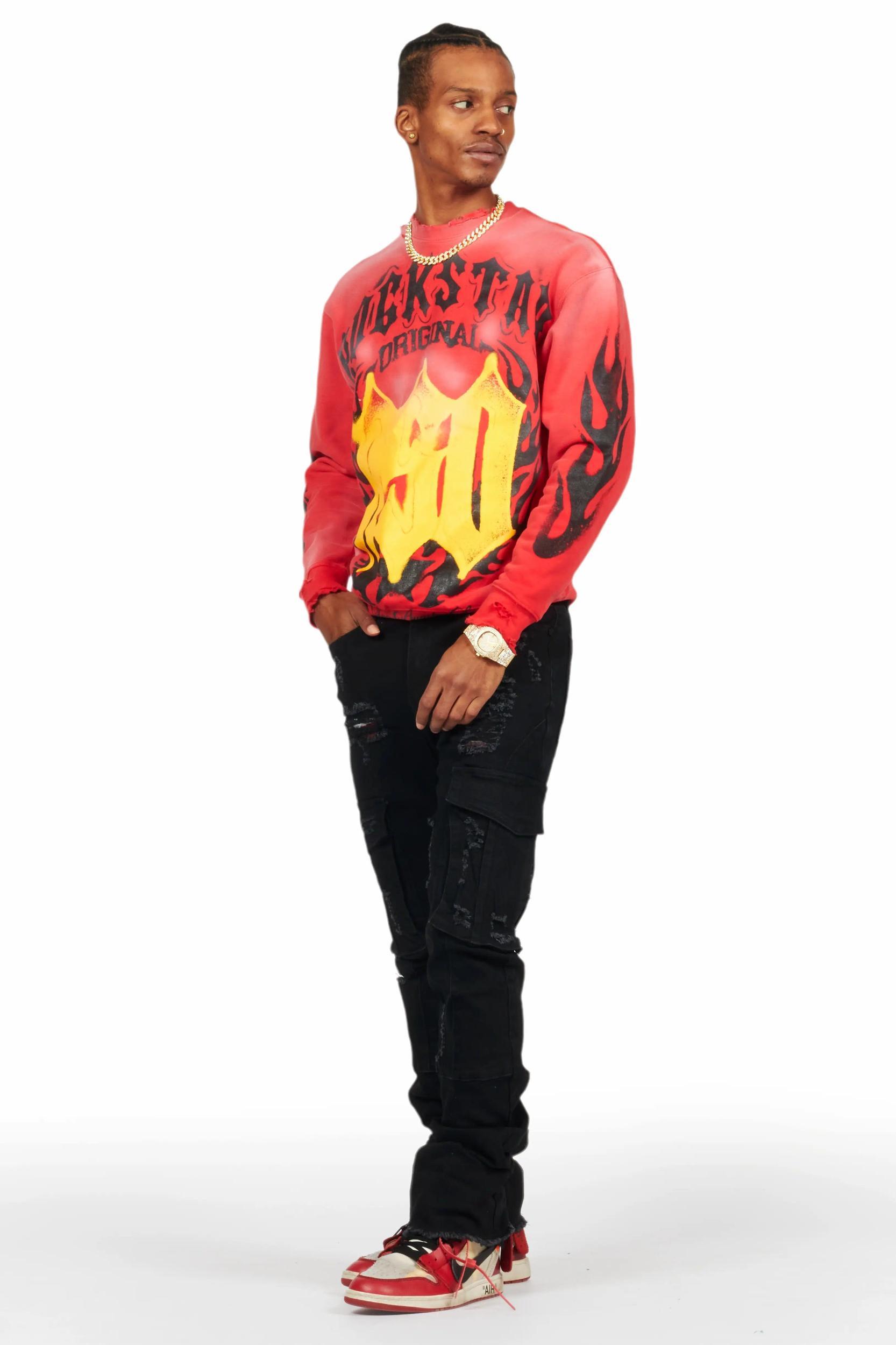 Adalee Black Cargo Stacked Flare Jean Male Product Image