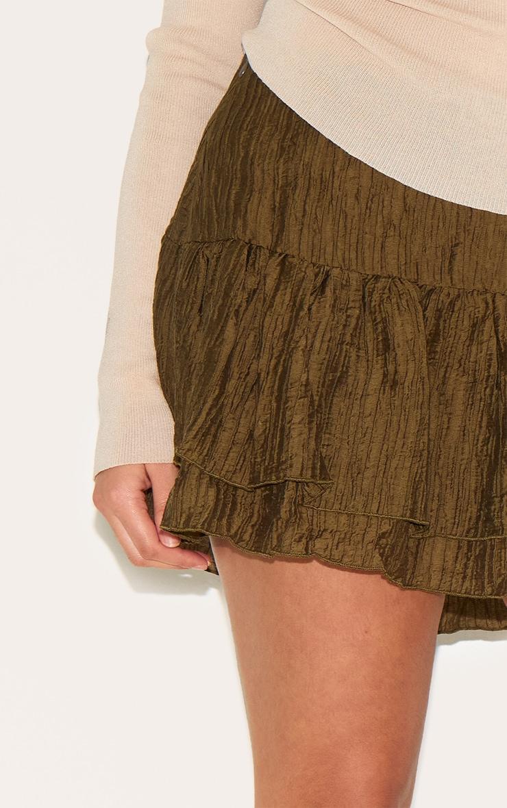 Plus Khaki Crinkle Woven Dropped Waist Frilly Mini Skirt Product Image
