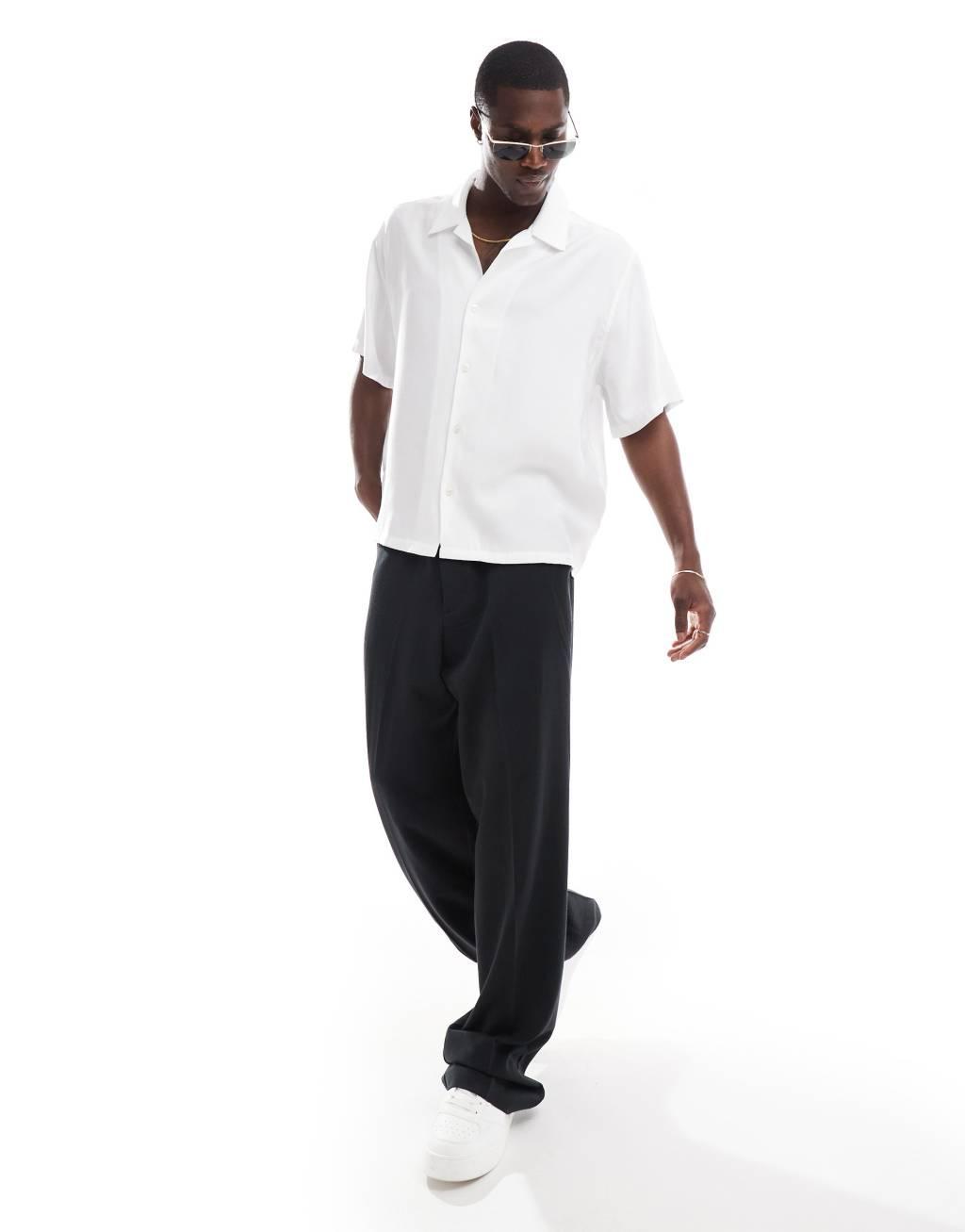Bershka premium satin shirt in ecru  Product Image
