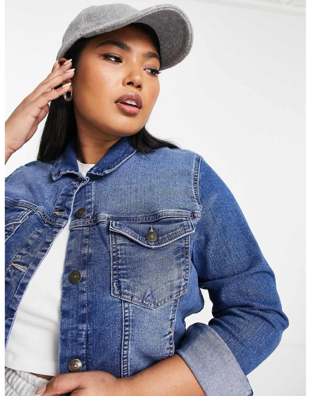Only Curve denim jacket in mid blue wash   Product Image