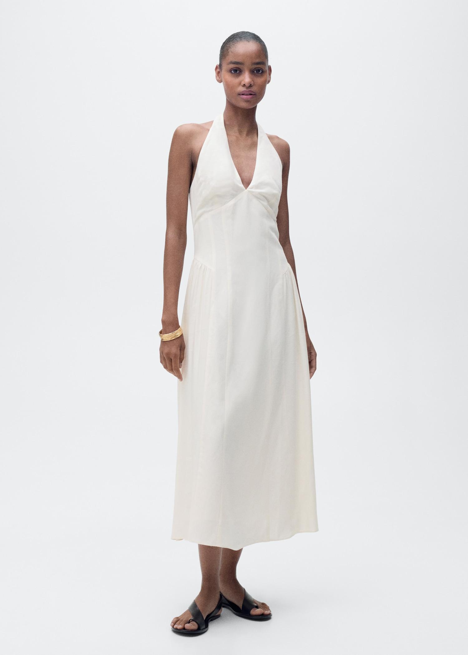 Halter-neck linen dress - Women | MANGO USA Product Image
