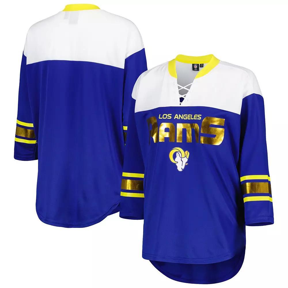 Women's G-III 4Her by Carl Banks Royal/White Los Angeles Rams Double Team 3/4-Sleeve Lace-Up T-Shirt, Size: 2XL, Blue Product Image
