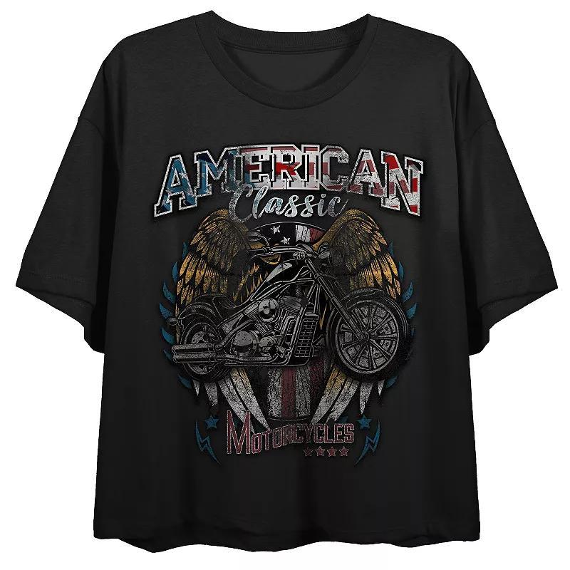 Juniors American Classic Motorcycles Faded Crewneck Boxy Graphic Tee, Girl's, Size: XS, Black Product Image