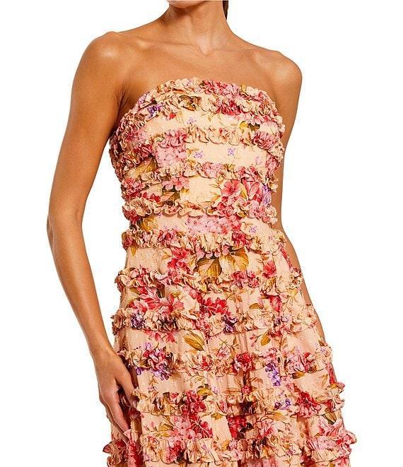 Mac Duggal Ruffle Strapless Floral Midi Dress Product Image