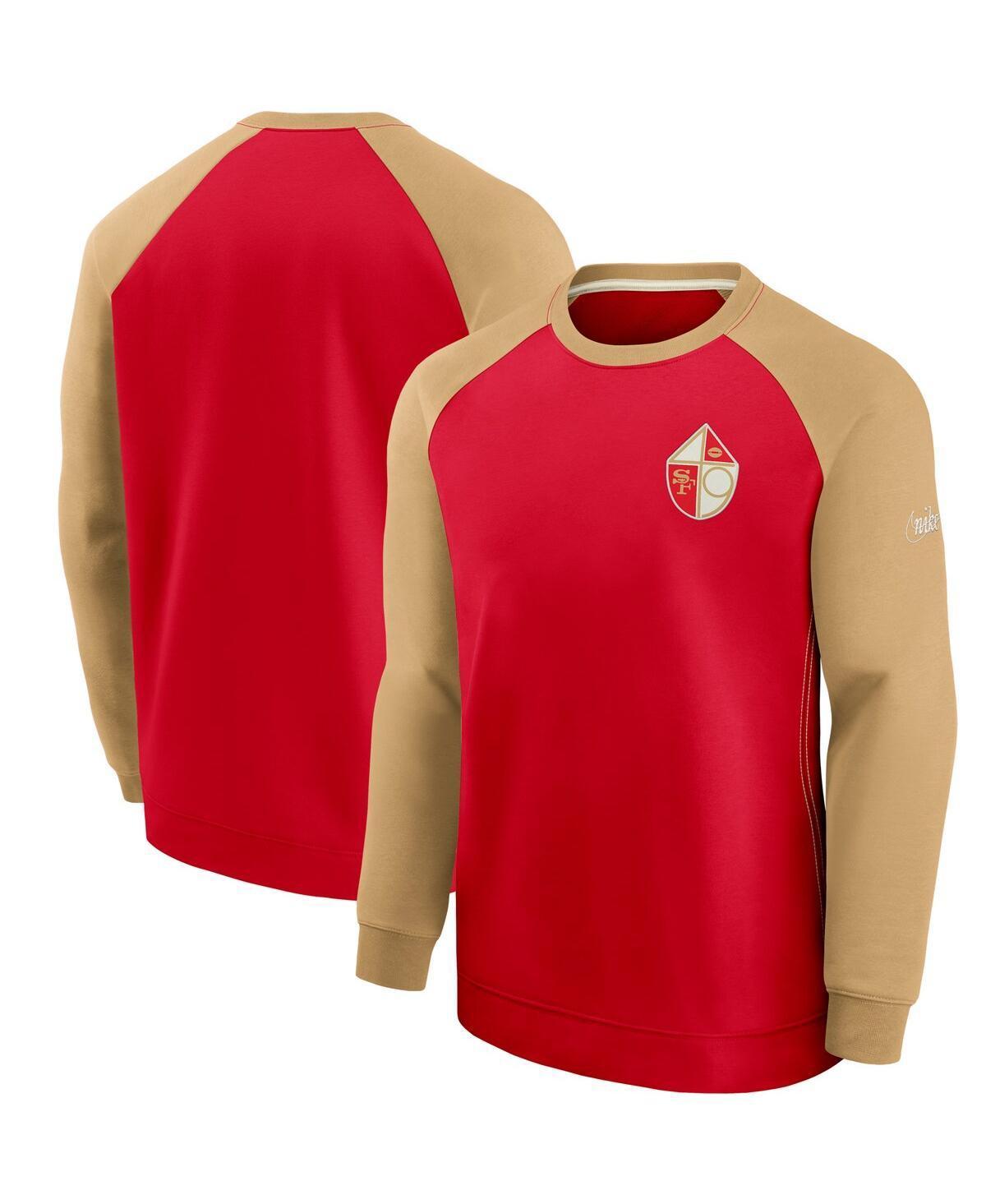Men's Nike Scarlet/Gold San Francisco 49ers Historic Raglan Crew Performance Sweater, Size: Large, Red Product Image