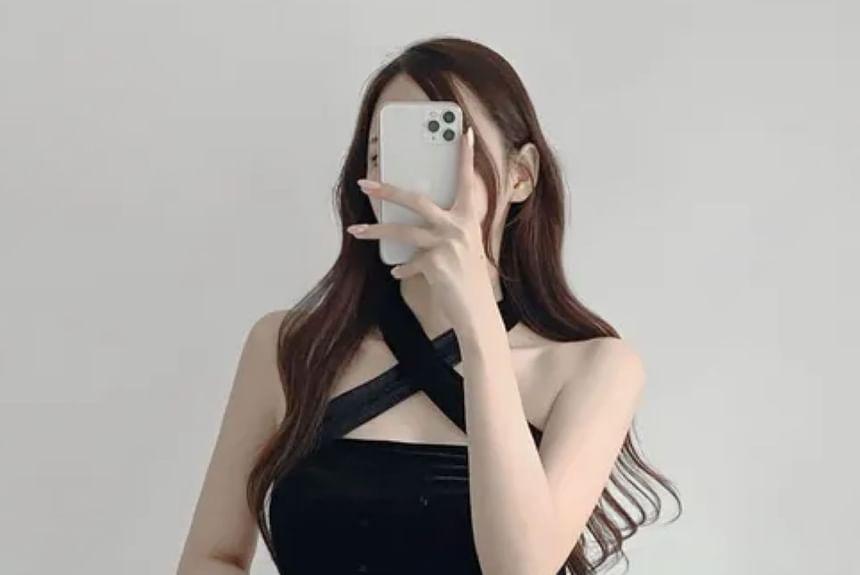 Two-Way Velvet Bow Slim-Fit Mini Dress Product Image