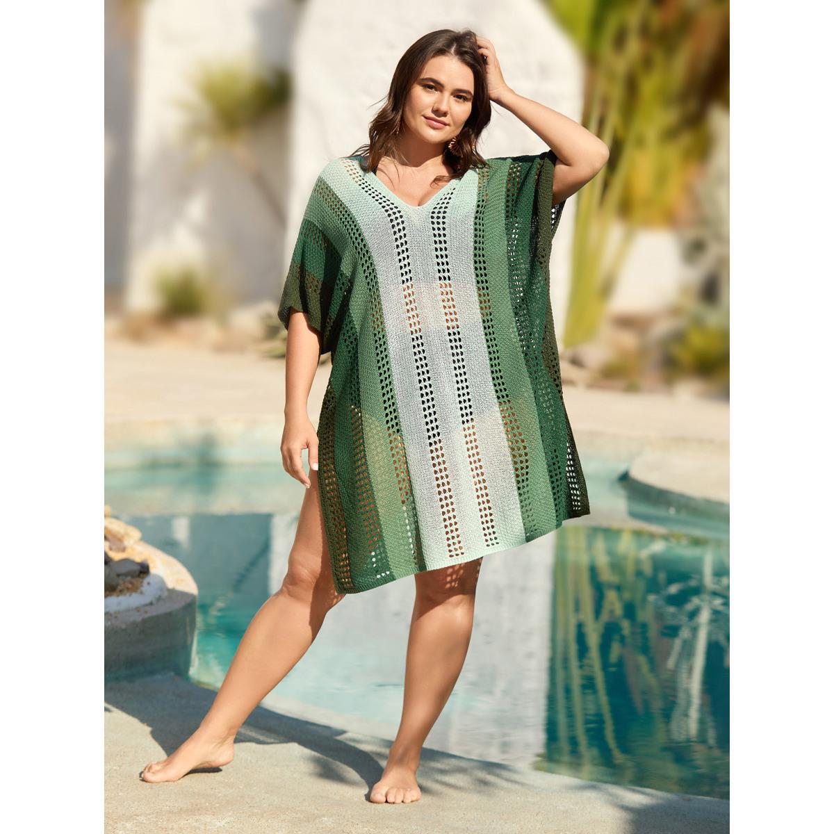 Plus Size Color Contrast Cut-Out Swim Cover-Up Women's Swimwear Mint Beach Loose Contrast Curve Swim Cover Ups BloomChic 14-16/1X Product Image