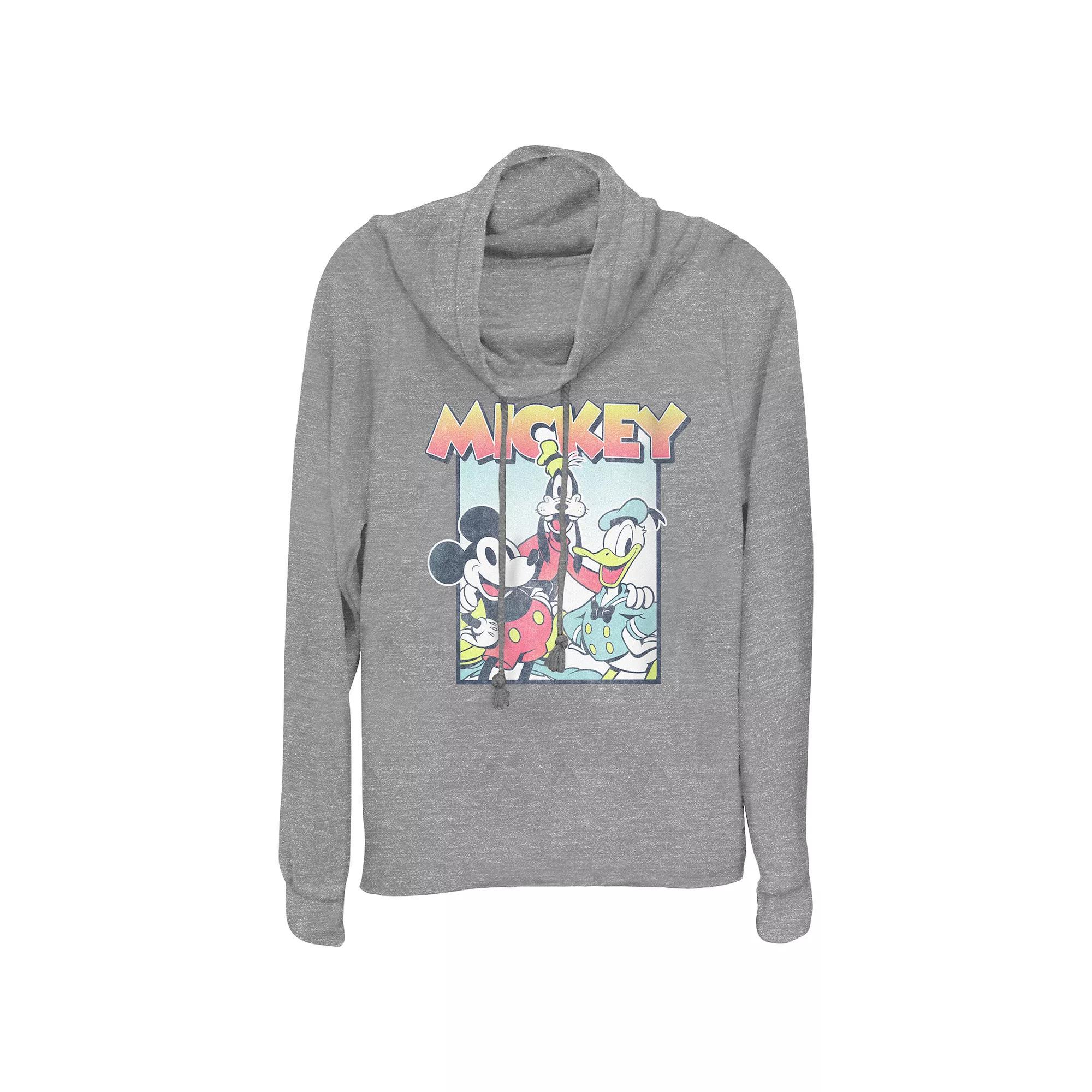 Disney's Mickey Mouse And Friends Vintage Photo Women's Cowlneck Graphic Lightweight Long Sleeve, Size: Small, Gray Grey Product Image