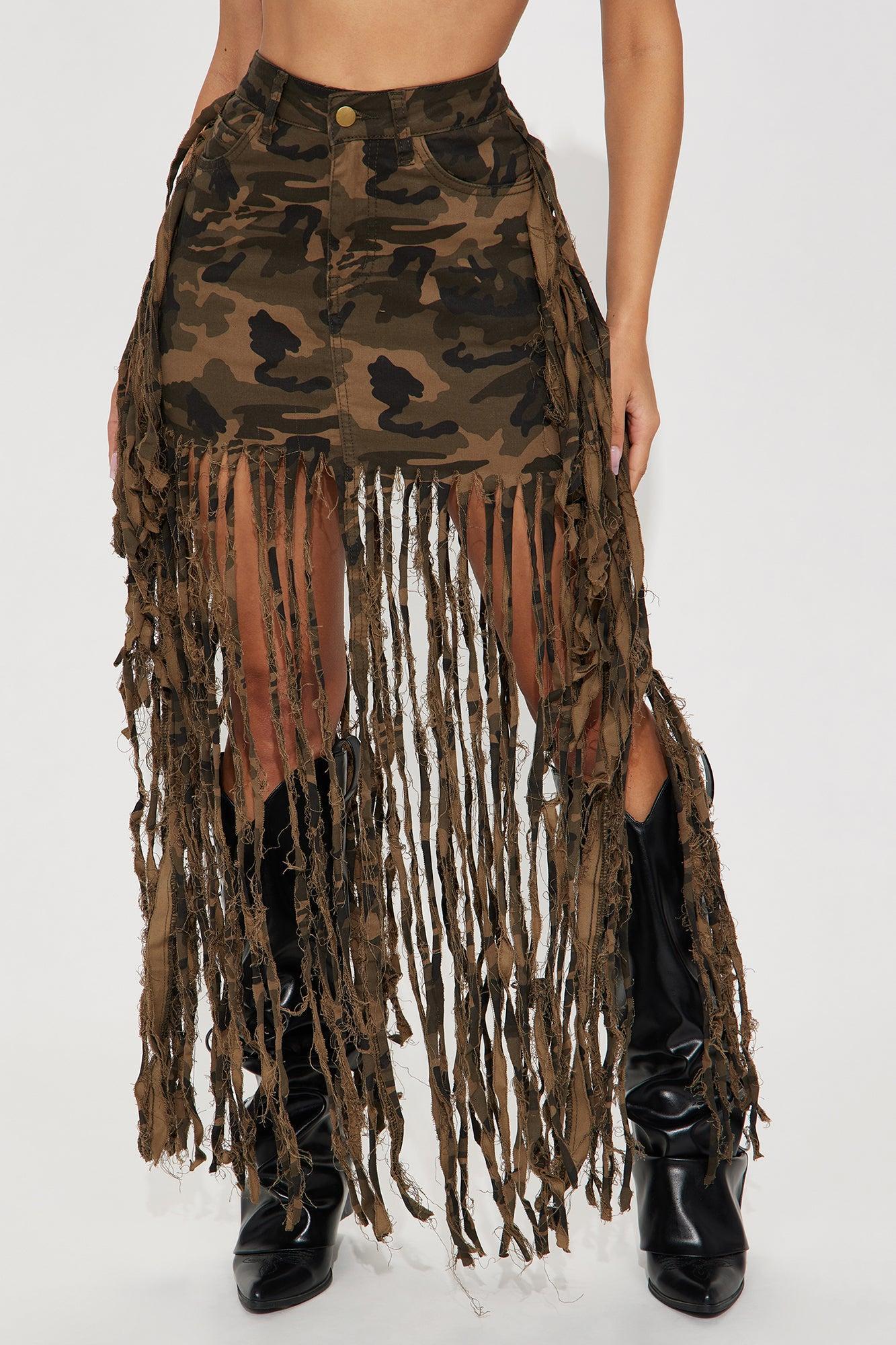 Dance the Night Away Fringed Maxi Skirt - Olive/combo Product Image