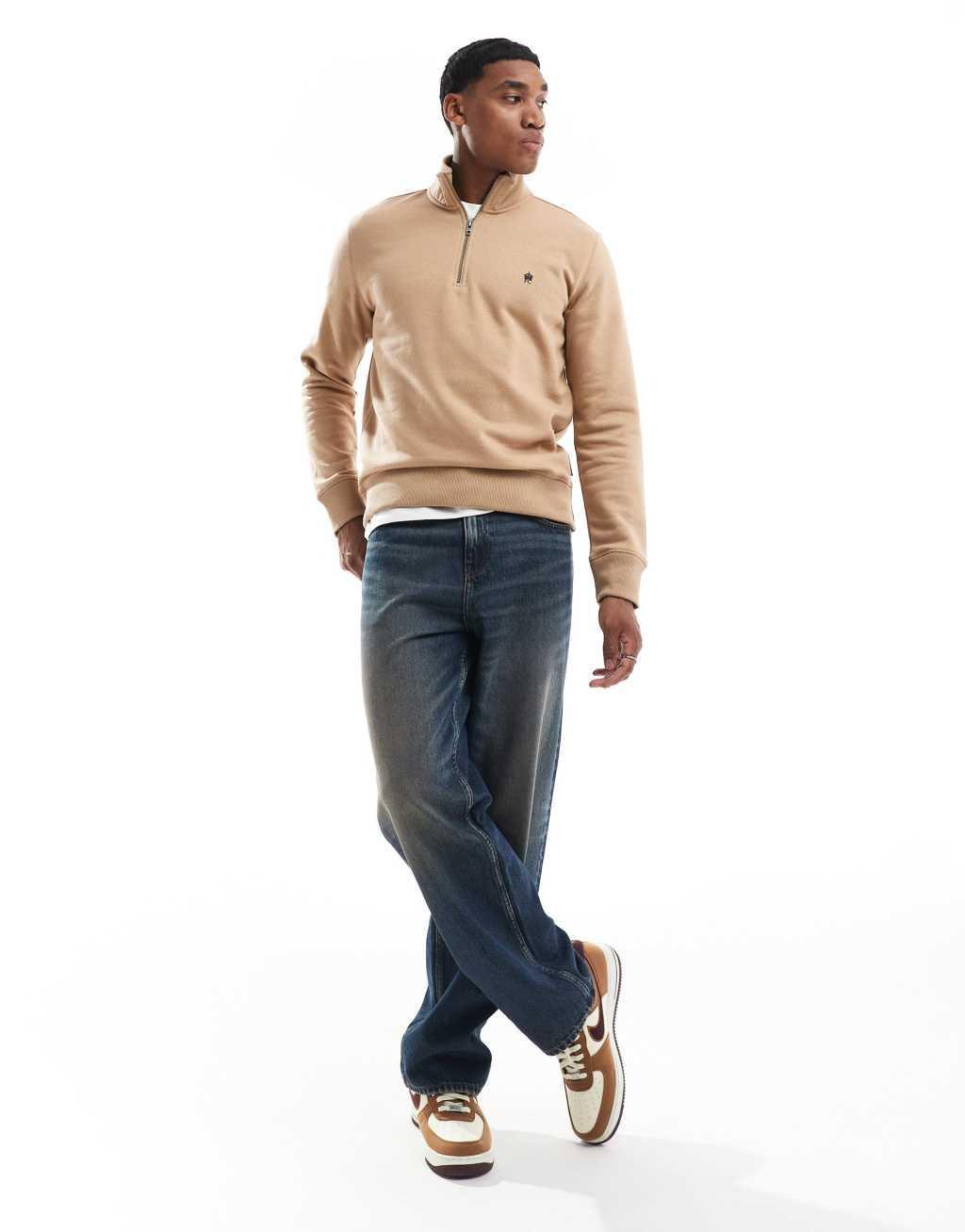French Connection half zip funnel neck sweatshirt in camel Product Image