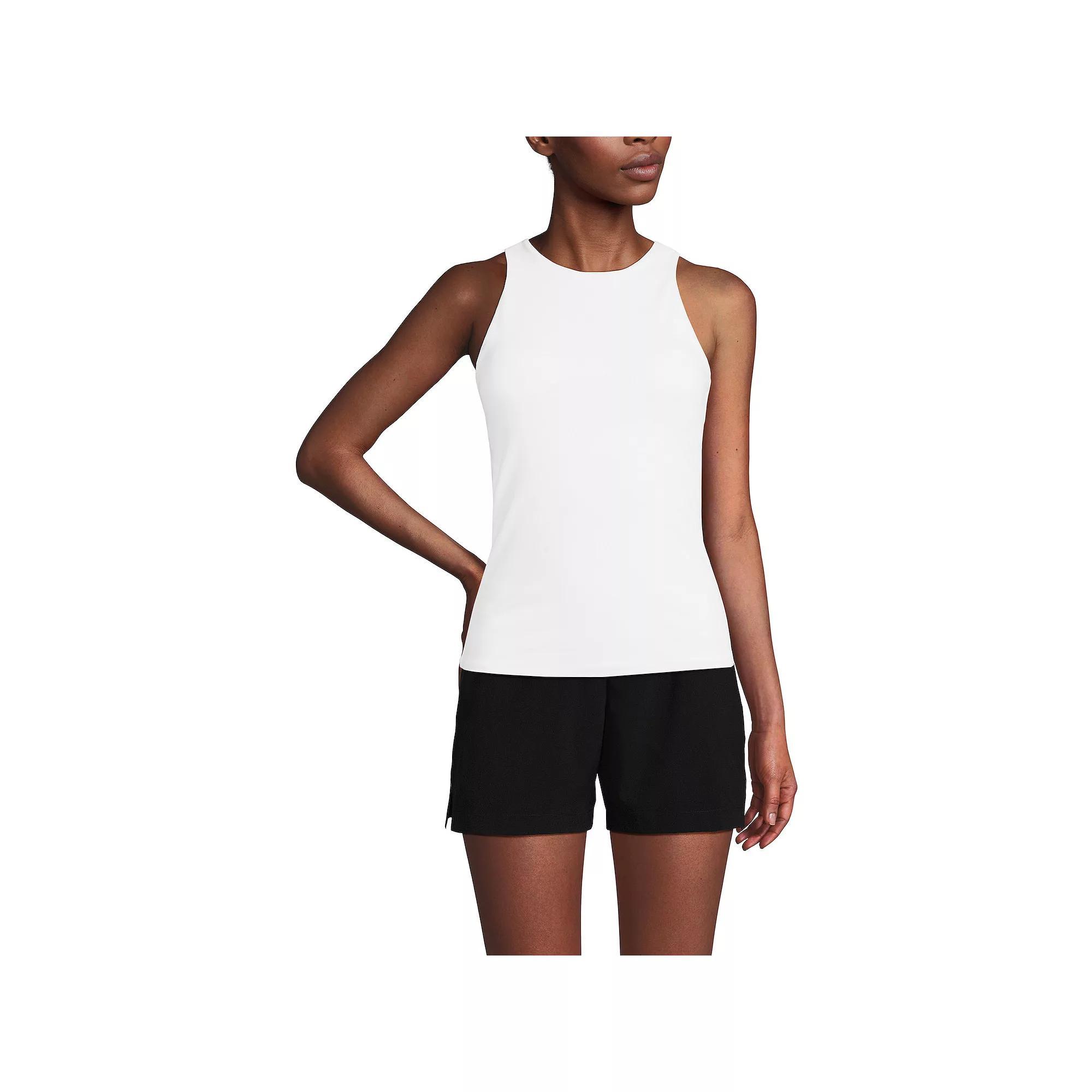 Women's Lands' End Fitted Crewneck Tank Top, Size: Medium, White Product Image