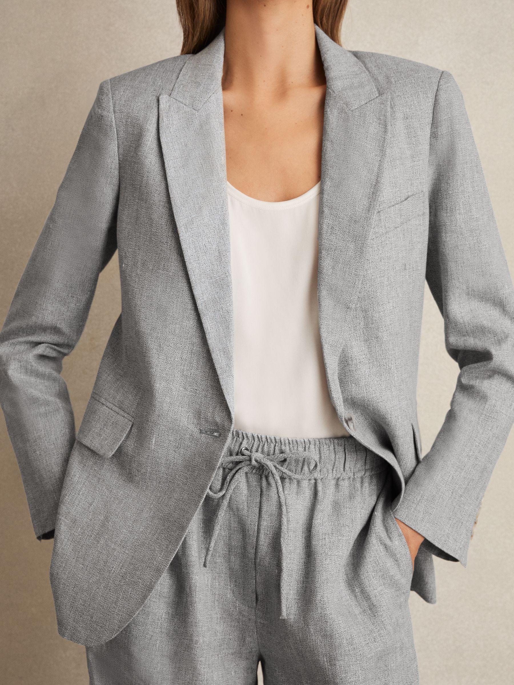 Linen-Blend Single-Breasted Blazer in Blue Product Image