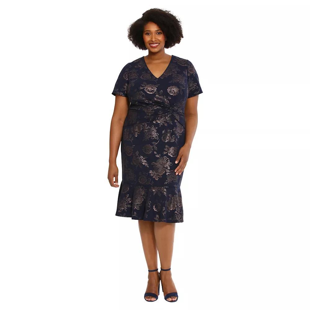 Plus Size London Times Side Twist Flounce Hem Sheath Dress, Women's, Size: 18 W, Blue Rose Product Image