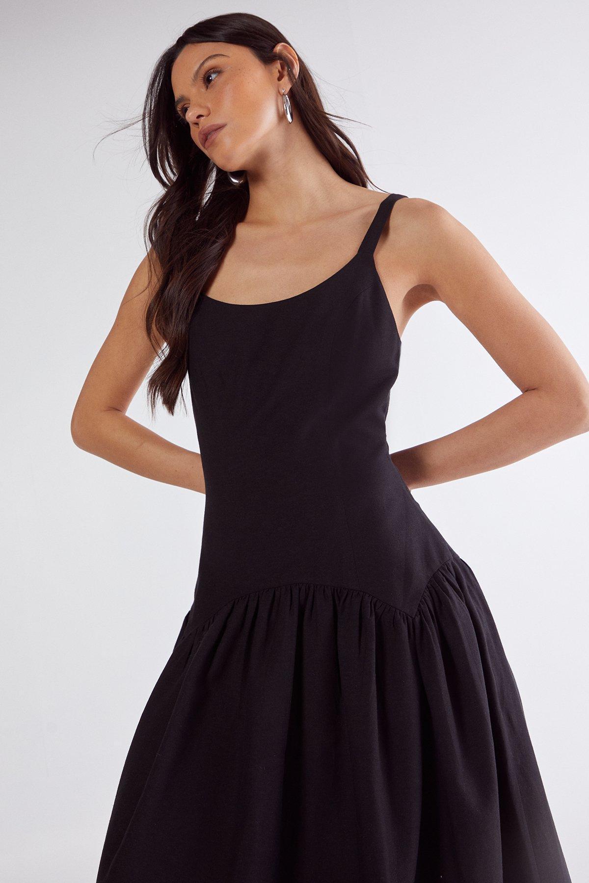 Linen Mix Drop Waist Seamed Midi Dress Product Image