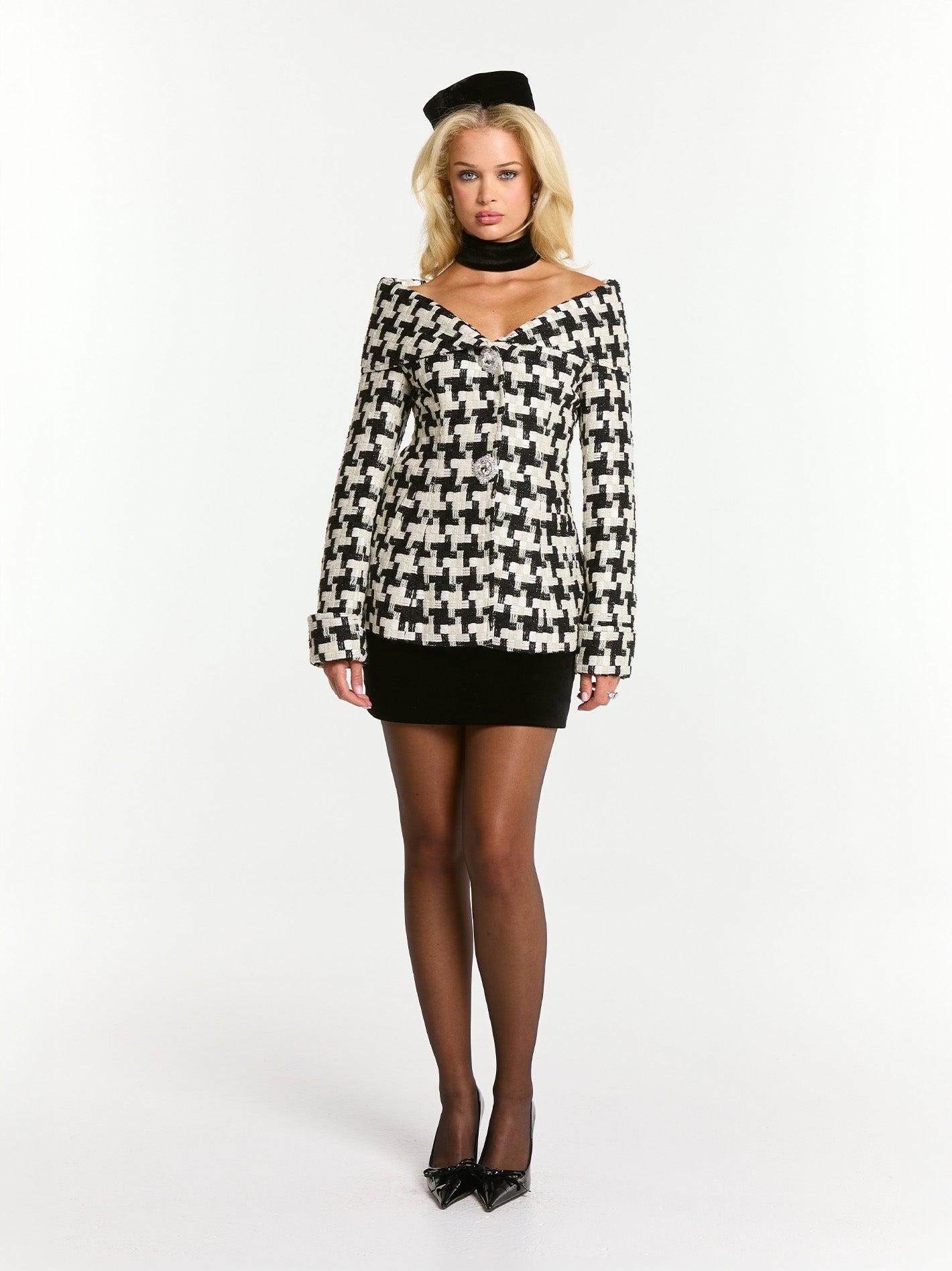 Marlee Plaid Top (Black/White) Product Image