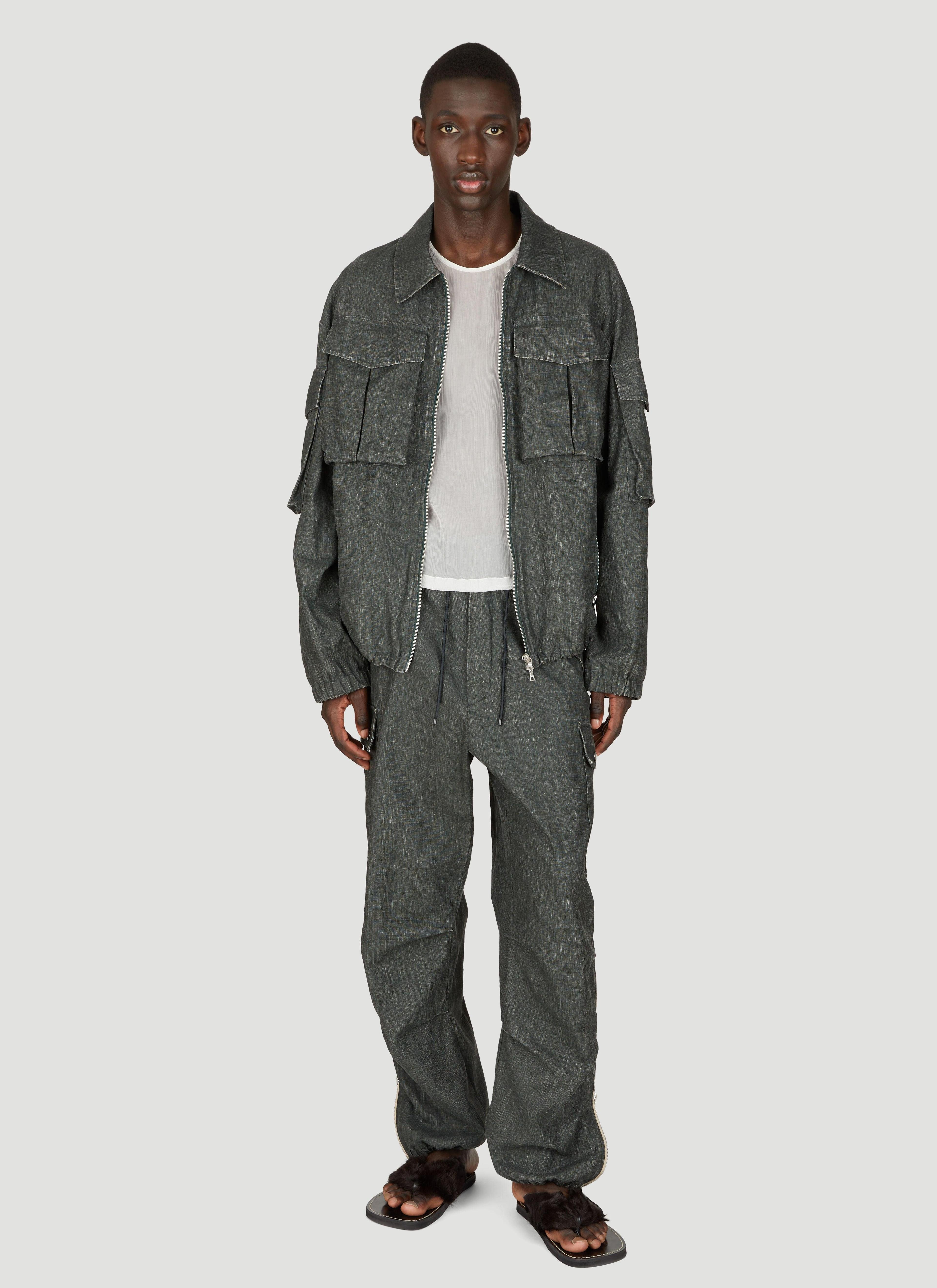 DRIES VAN NOTEN Linen Cargo Pants In Gray Product Image