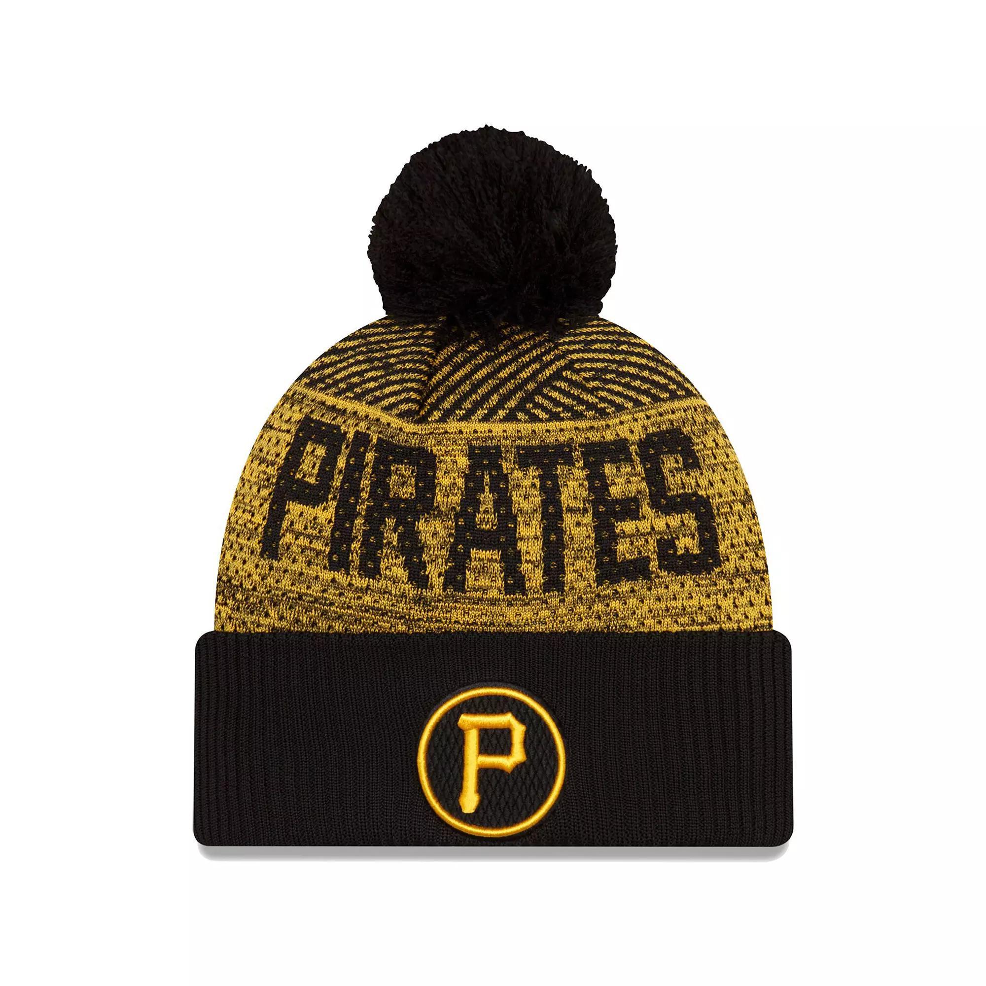 Men's New Era Black Pittsburgh Pirates Authentic Collection Sport Cuffed Knit Hat with Pom Product Image