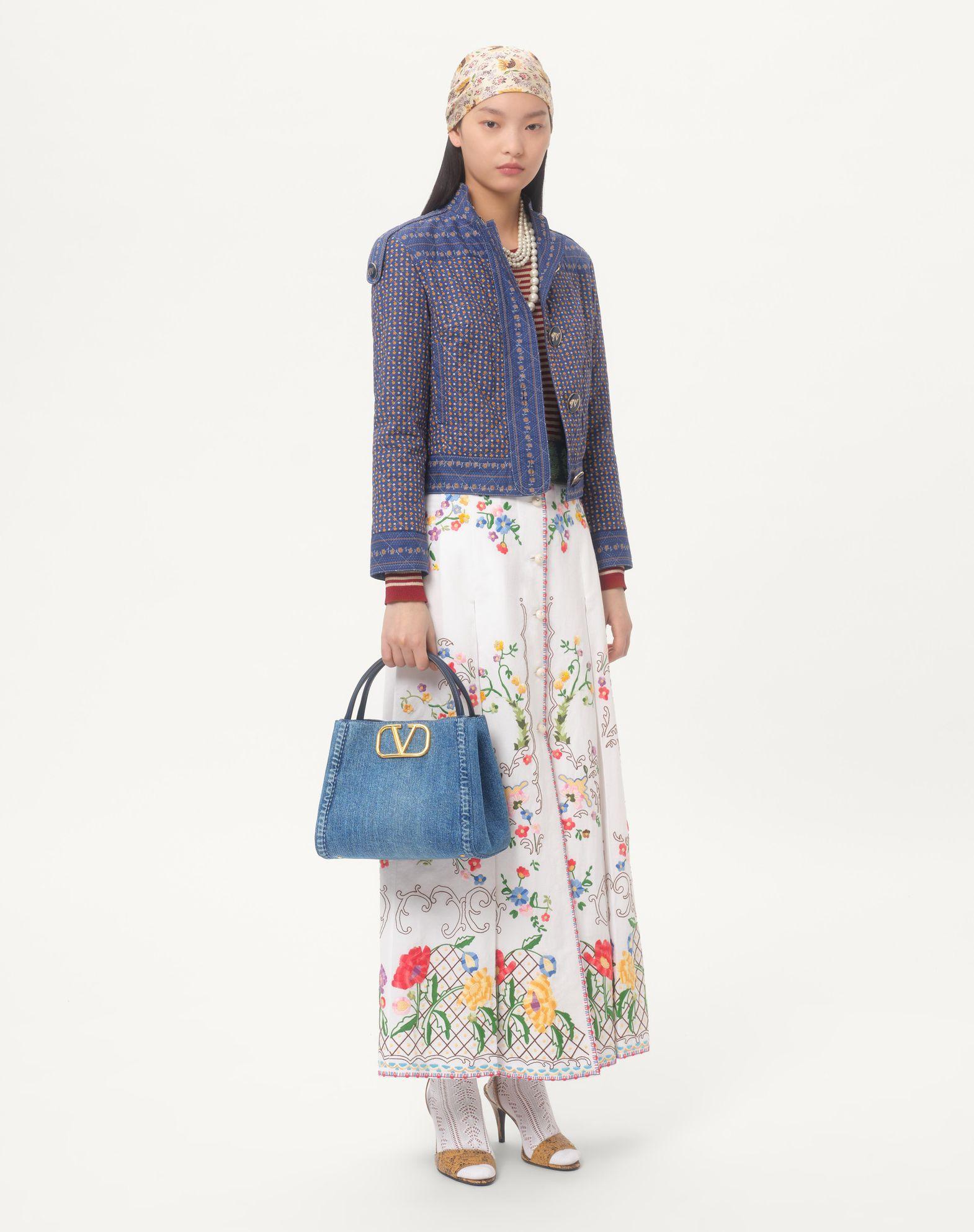 Valentino Garavani Alltime Medium Handbag In Denim With Embroidered Strap Product Image