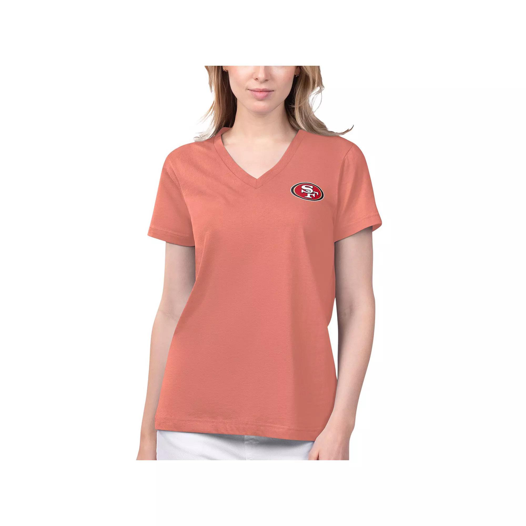 Women's Margaritaville Coral San Francisco 49ers Game Time V-Neck T-Shirt, Size: Medium, Pink O Product Image