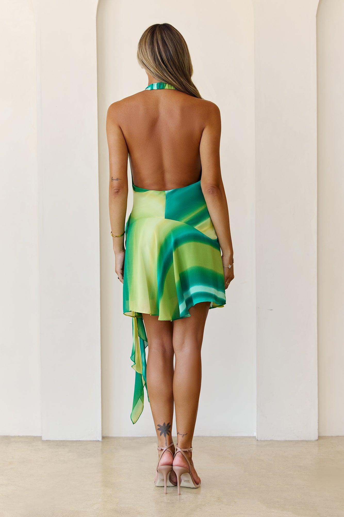 Verona Side Tie Mini Dress Green Product Image