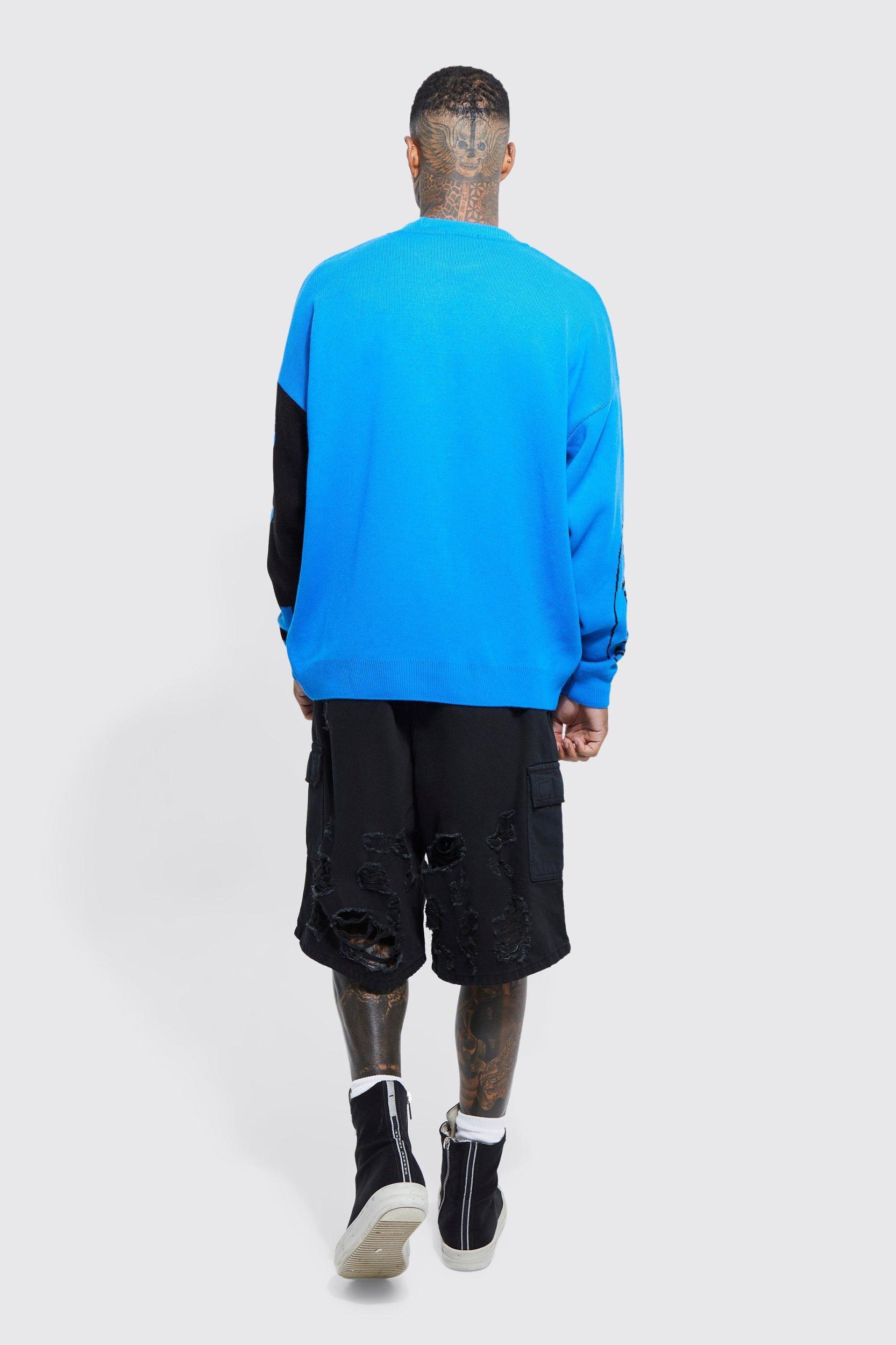 Oversized Portrait Text Knitted Sweater | boohooMAN USA Product Image