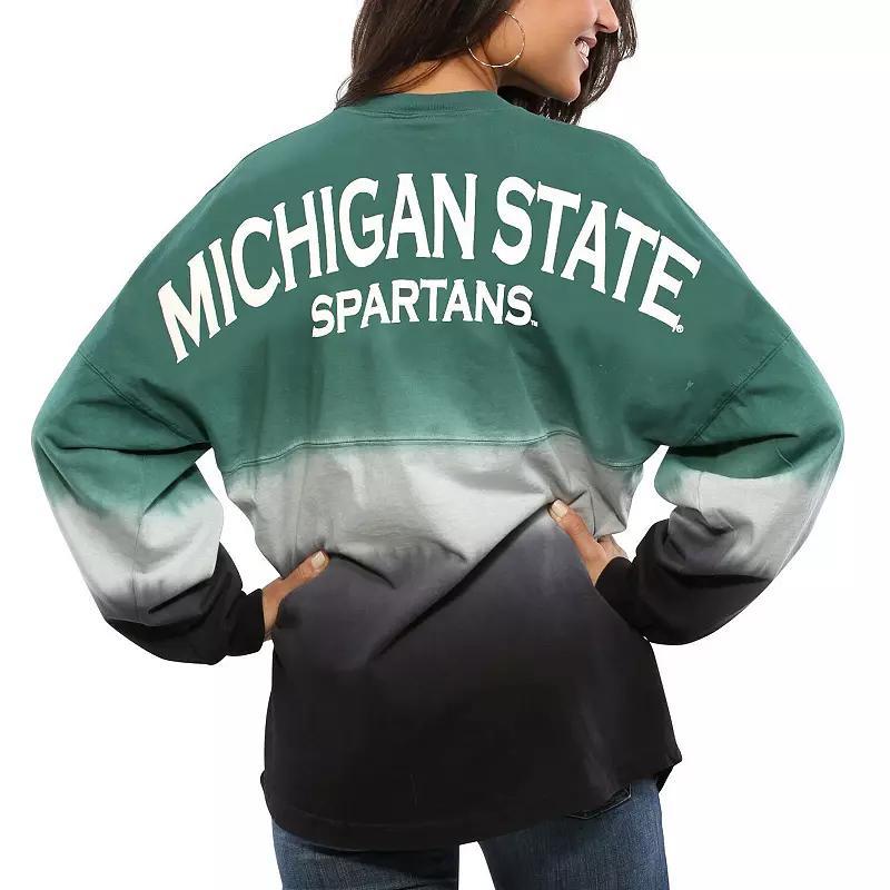 Women's Green Michigan State Spartans Ombre Long Sleeve Dip-Dyed Spirit Jersey, Size: Small Product Image