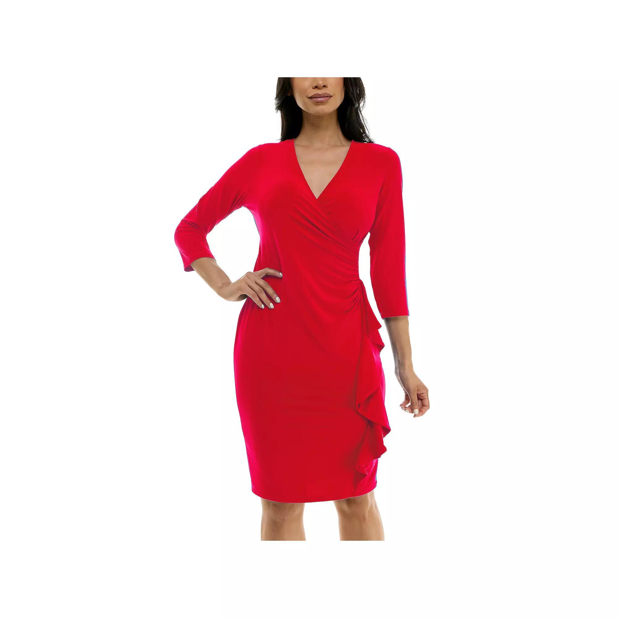 Women's Nina Leonard Faux-Wrap Ruffle Mini Dress, Size: Small, Real Red Product Image