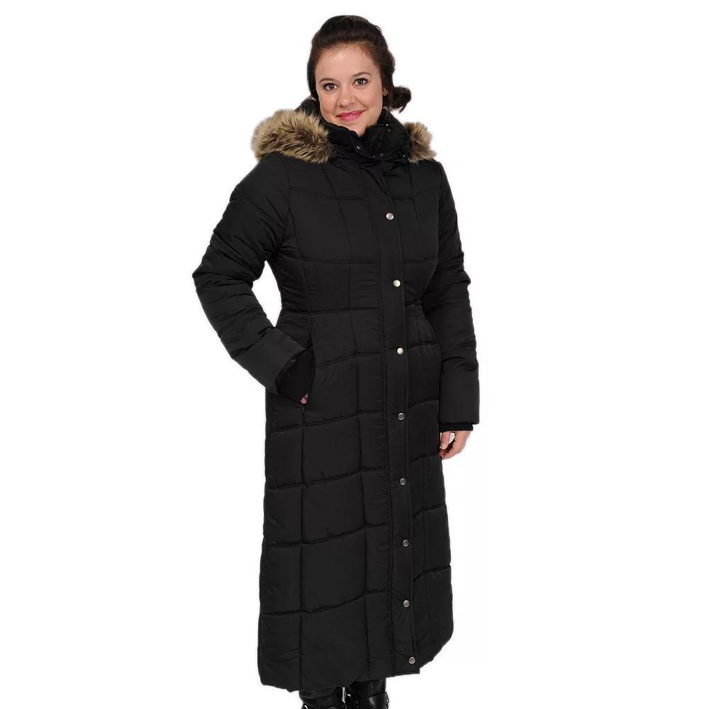 Women's Excelled Hooded Long Puffer Coat, Size: Medium, Black Product Image