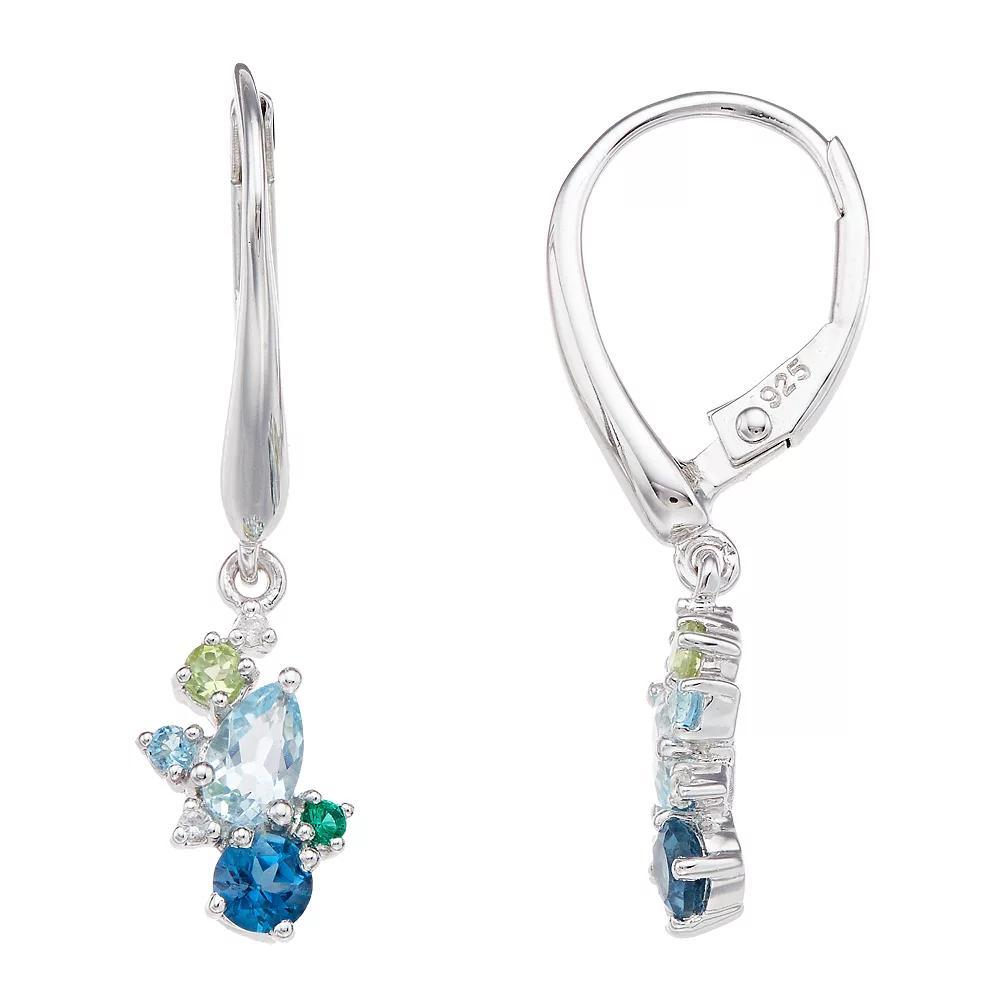 Sterling Silver Gemstone Cluster Drop Earrings, Women's, Silvertone Product Image