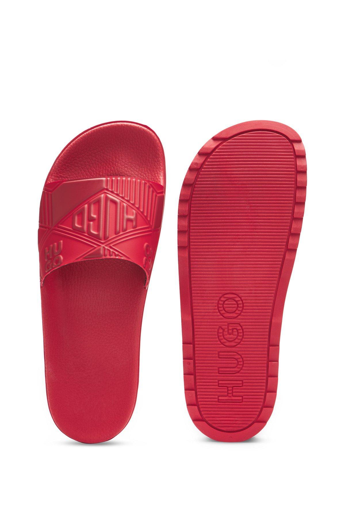 HUGO - Italian-made slides with mixed logos - Red Product Image